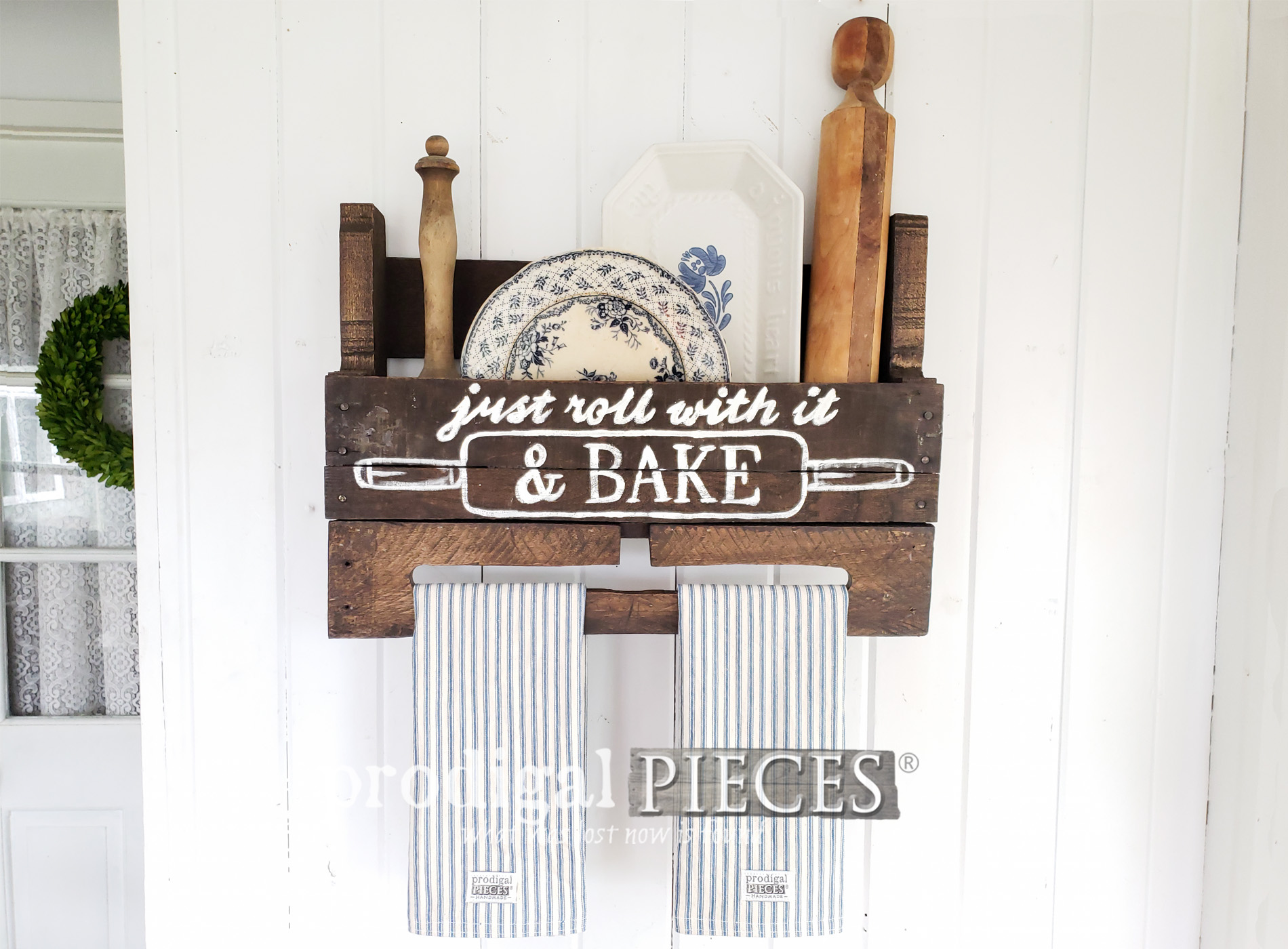 Featured Upcycled Pallet from Wine Rack to Farmhouse Towel Rack with Storage by Prodigal Pieces | Get the DIY details at prodigalpieces.com #prodigalpieces #diy #upcycled #home #homedecor #farmhouse #handmade