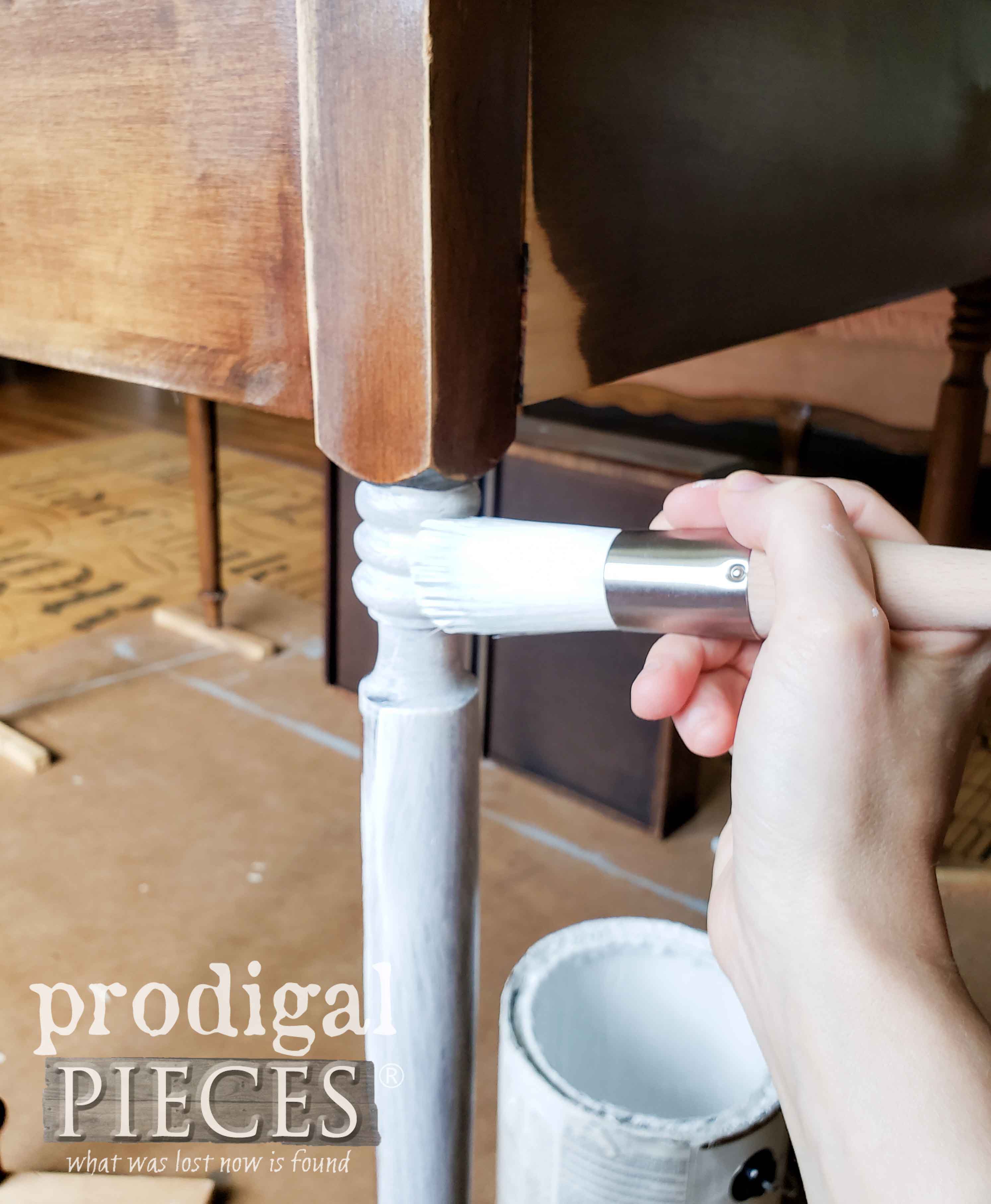 Painting Vintage Corner Writing Desk Leg by Larissa of Prodigal Pieces | prodigalpieces.com