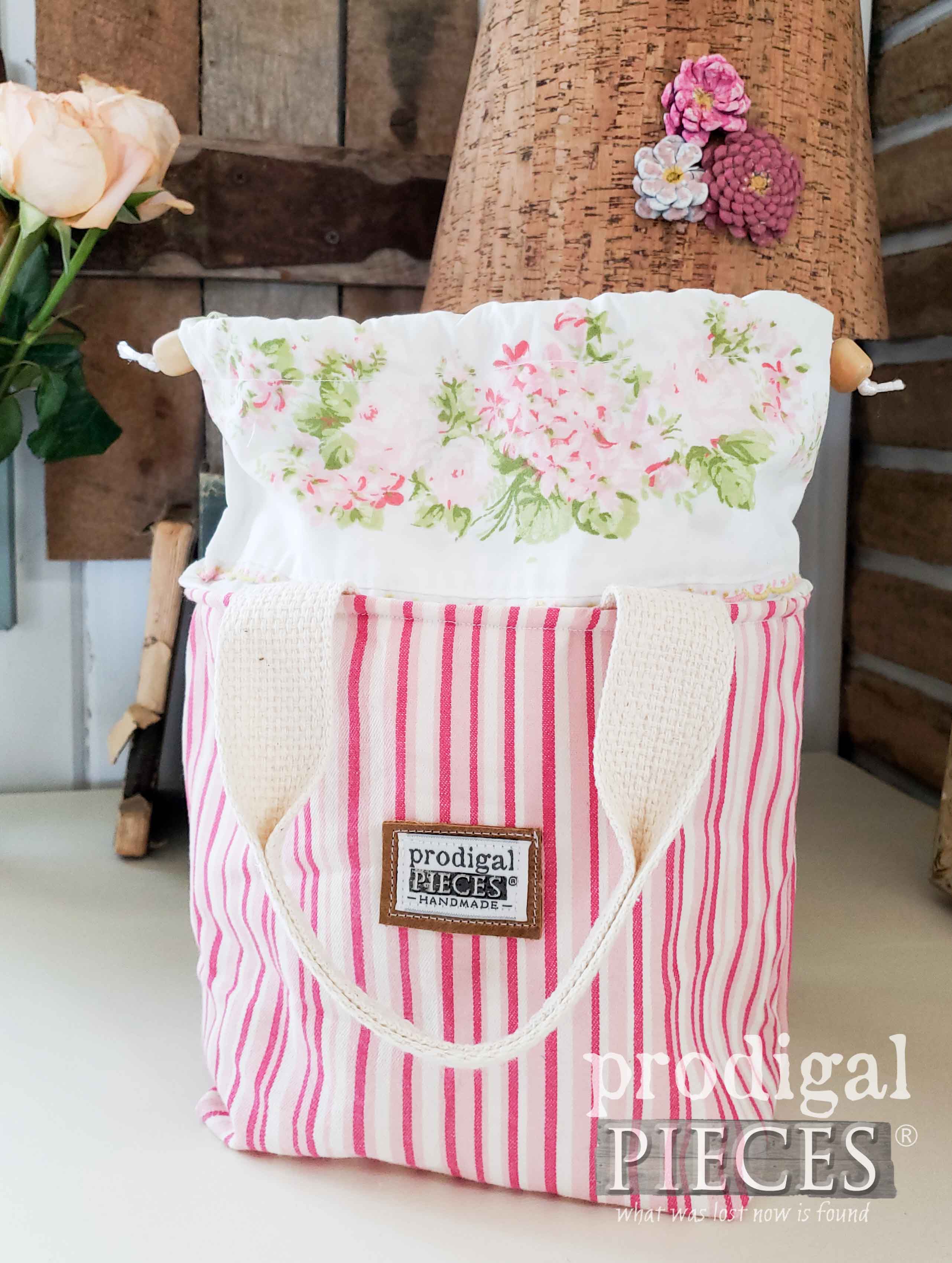 Pink Rose with Stripe Insulated Lunch Bag Tote by Larissa of Prodigal Pieces | Purchase yours at shop.prodigalpieces.com #prodigalpieces #fashion #accessories #handmade #shopping
