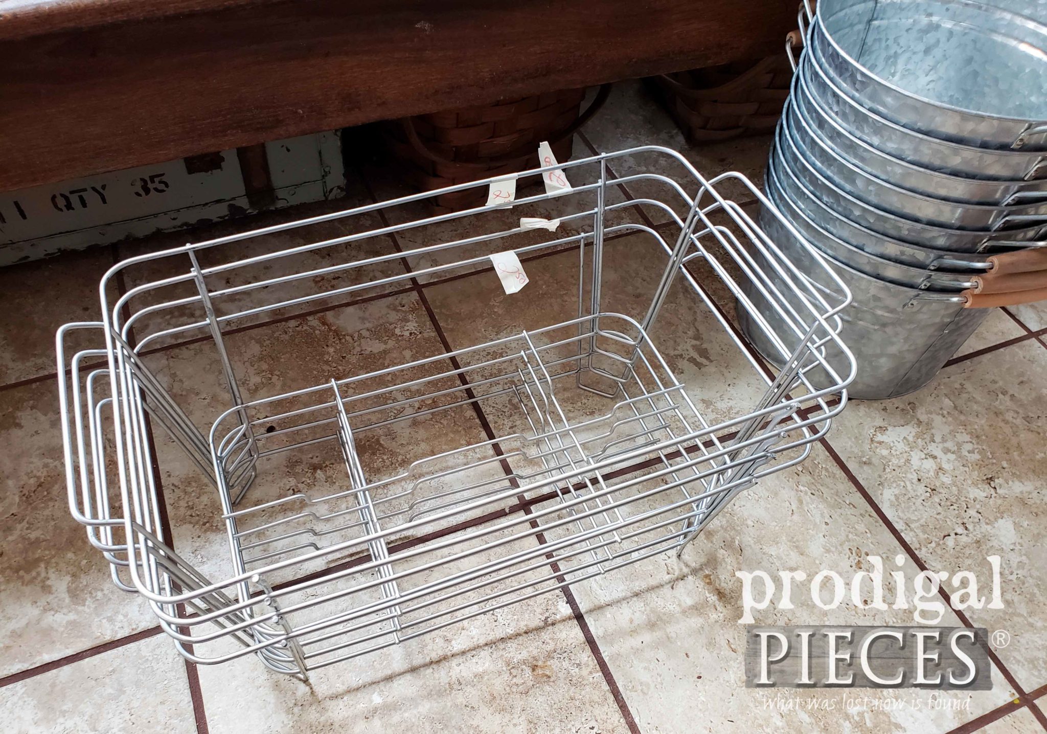 Thrifted Wire Baskets for DIY Mudroom Storage | prodigalpieces.com