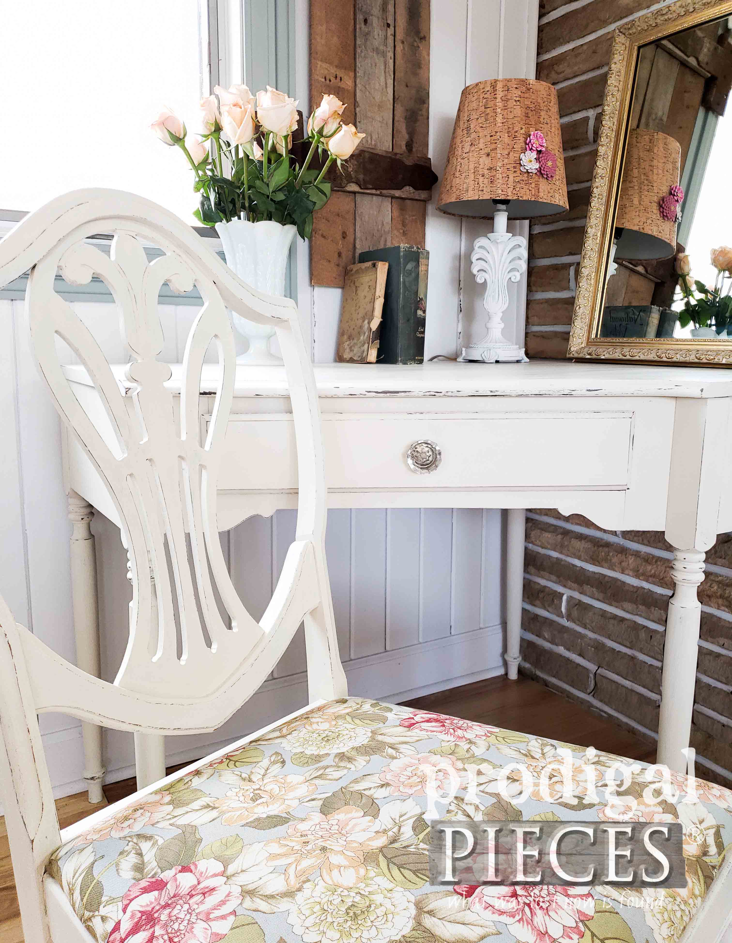 Vintage White Corner Writing Desk with Chair for Shabby Chic Style Decor by Larissa of Prodigal Pieces | prodigalpieces.com #prodigalpieces #diy #furniture #home #homedecor