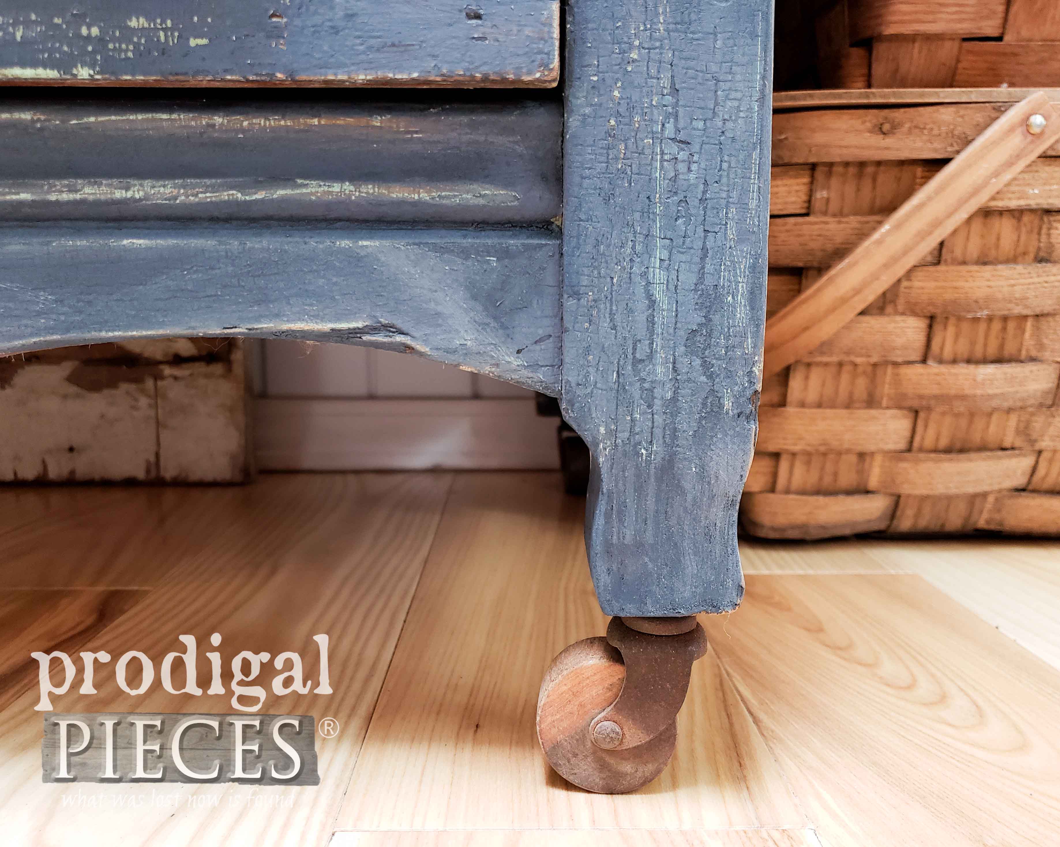 Antique Wooden Caster on Farmhouse Chest of Drawers by Larissa of Prodigal Pieces | prodigalpieces.com #prodigalpieces #farmhouse #furniture #diy #vintage