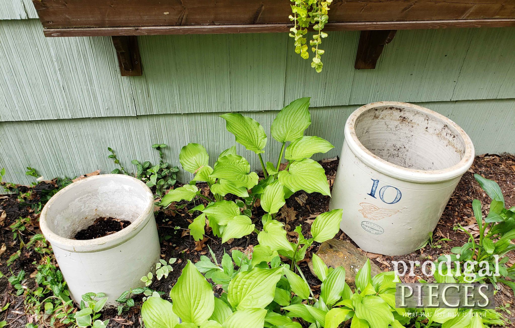 Broken Crock Planters in Flower Bed | Video Tutorial at Prodigal Pieces | prodigalpieces.com