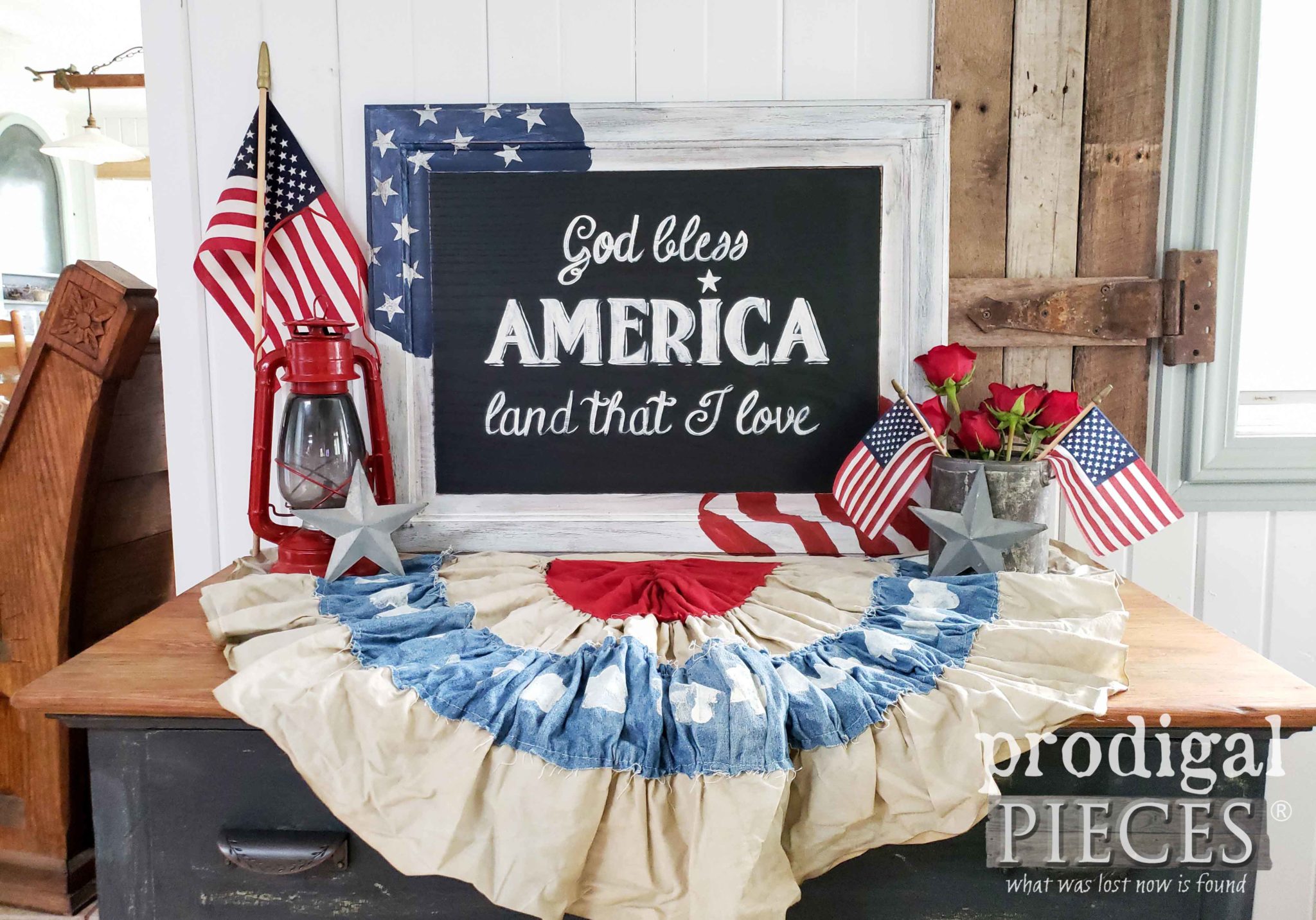 Farmhouse Style 4th of July Sign with Free Star Printable and Video Tutorial by Larissa of Prodigal Pieces | prodigalpieces.com #prodigalpieces #diy #home #4thofjuly #homedecor #farmhouse