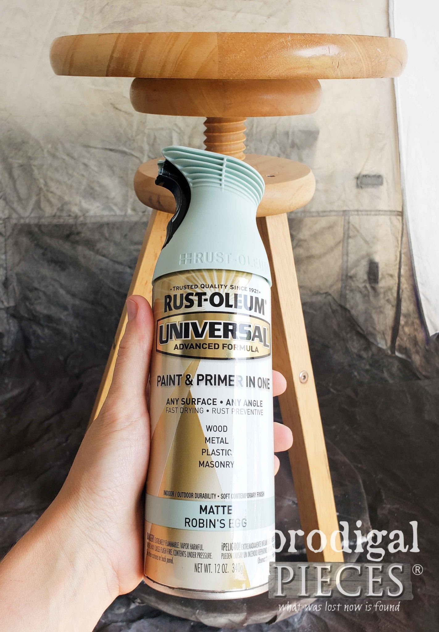 Robin's Egg Blue Matte Spray Paint  for Cottage Style Stool Makeover | prodigalpieces.com