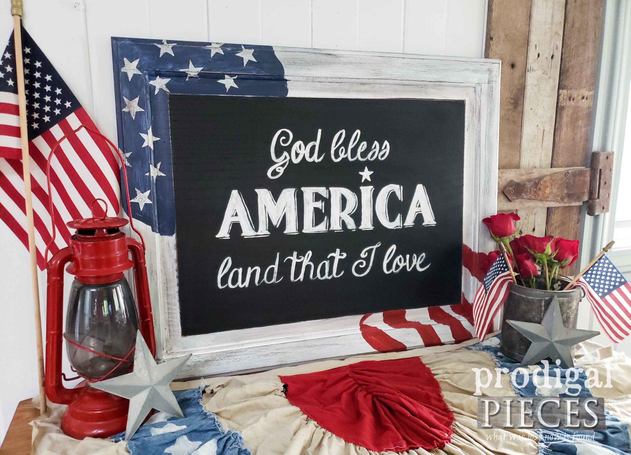 Upcycled Cupboard Door Turned Patriotic Sign | Video Tutorial by Larissa of Prodigal Pieces | prodigalpieces.com #prodigalpieces #diy #home #homedecor #farmhouse