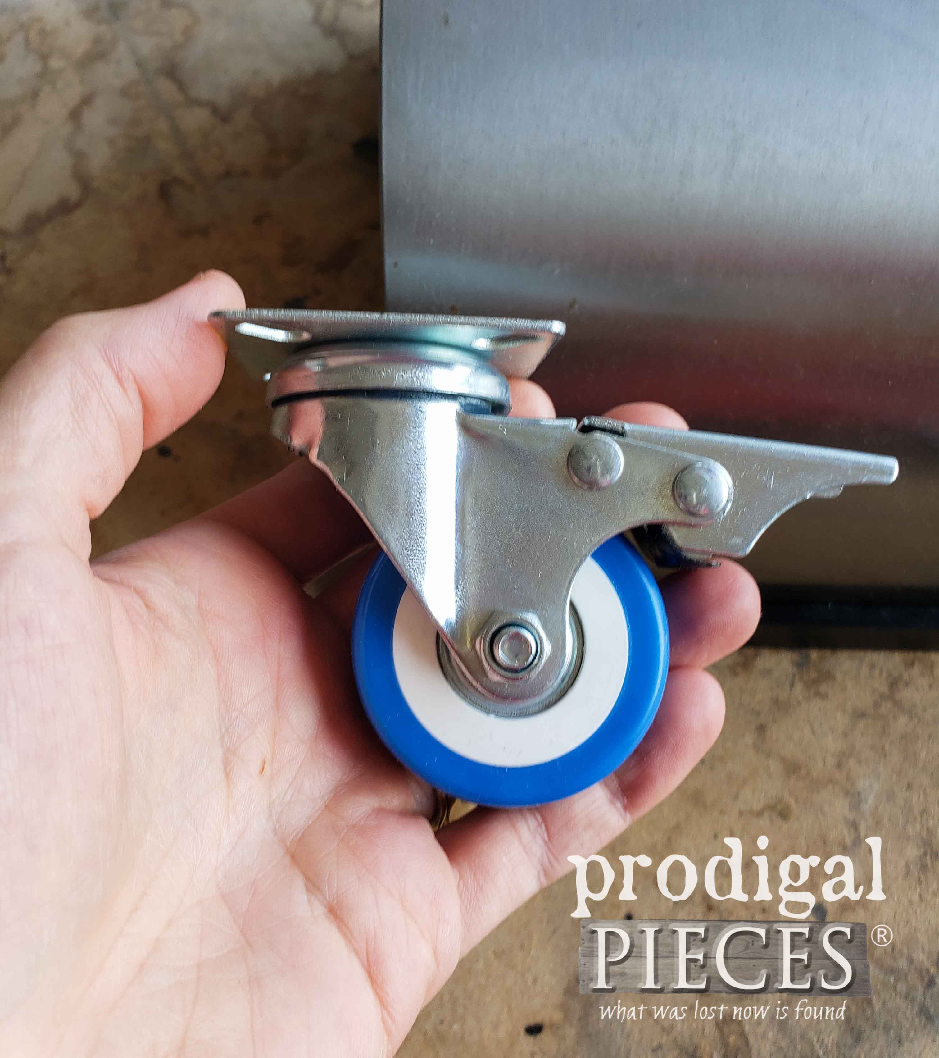 Blue Locking Casters for Pretend Play Grill Set by Prodigal Pieces | prodigalpieces.com
