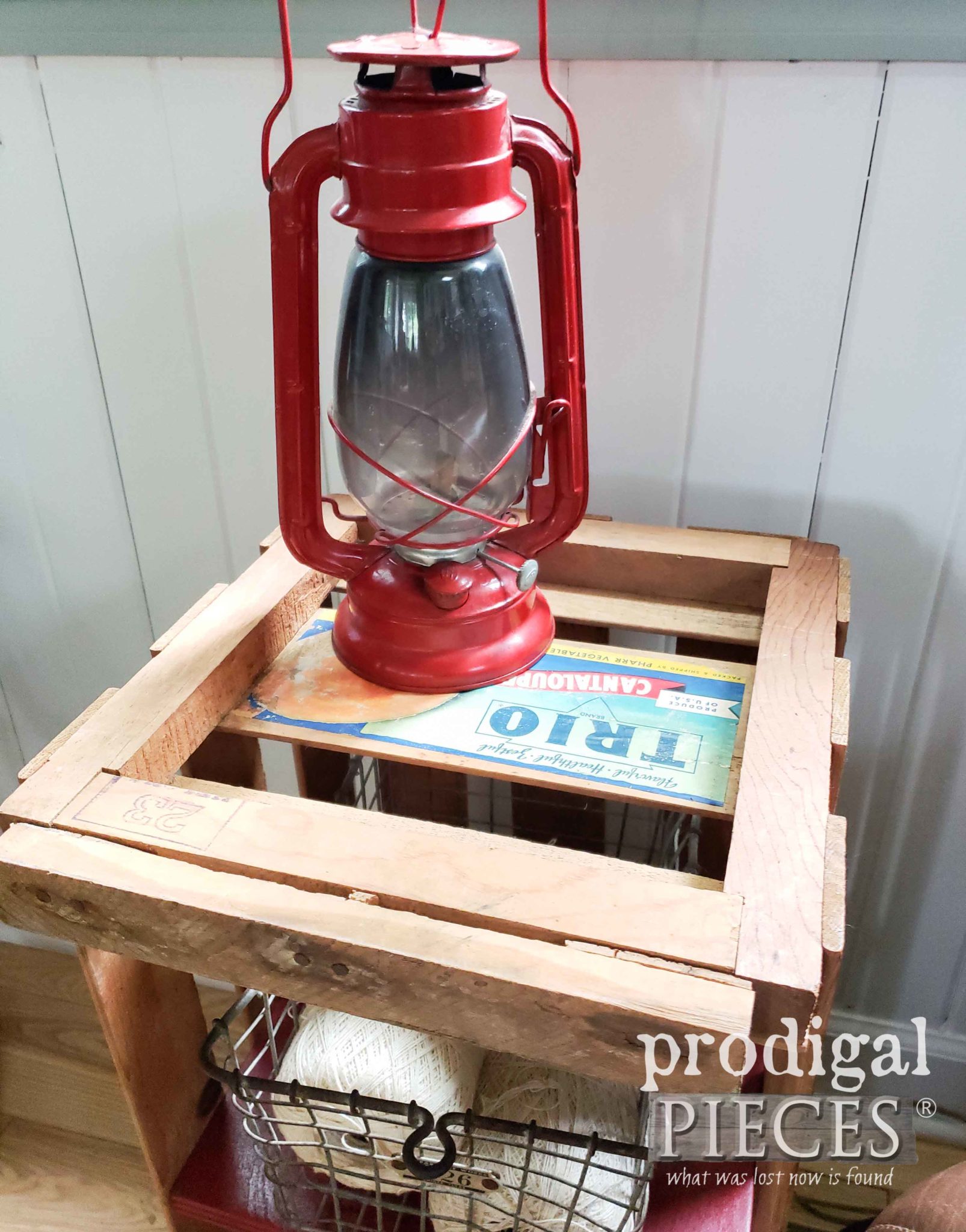 Vintage Trio Cantaloupe Crate Turned into Rustic Farmhouse End Table by Larissa of Prodigal Pieces | prodigalpieces.com #prodigalpieces #diy #homedecor #farmhouse #home