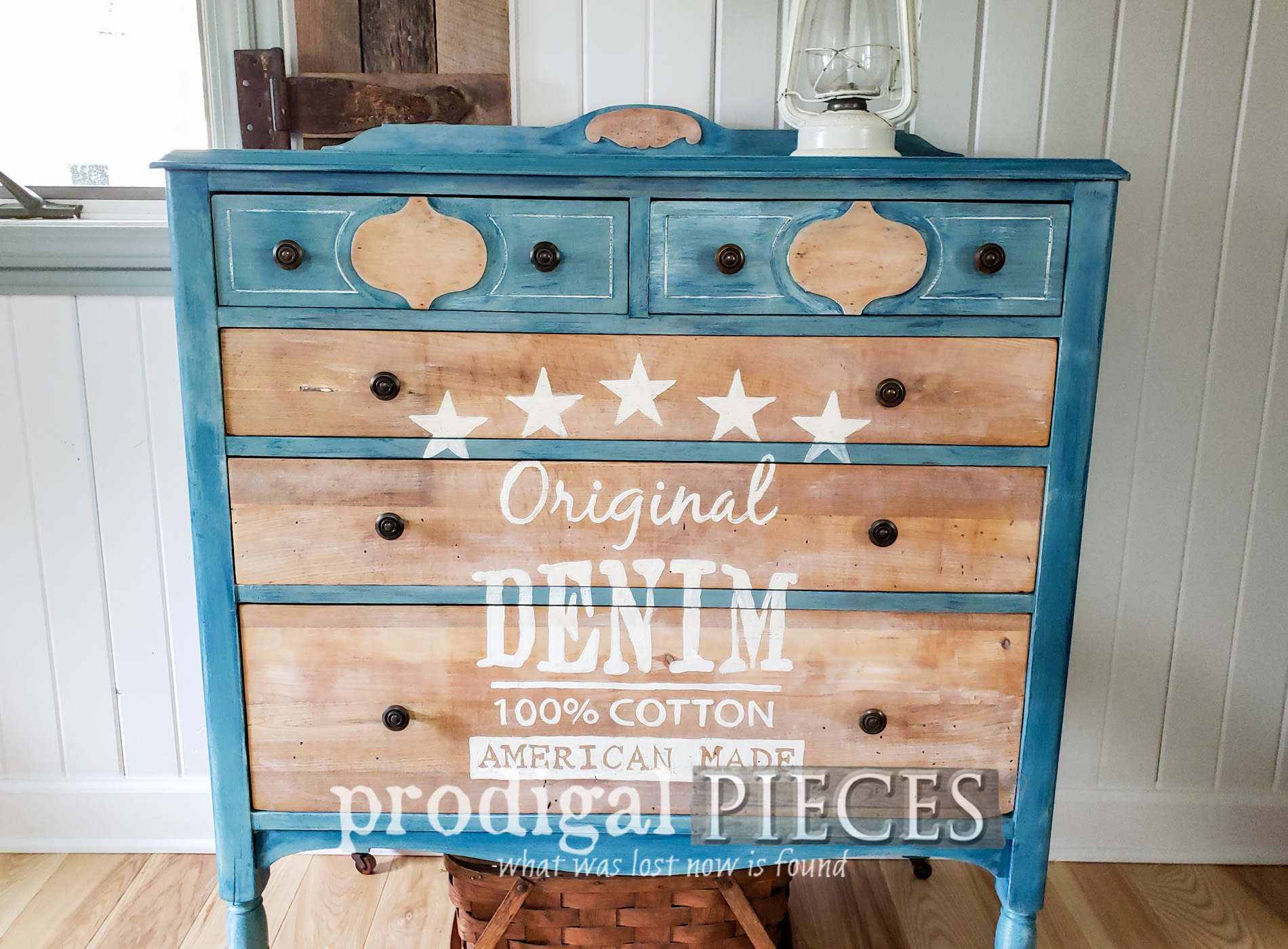Featured DIY Denim Paint Technique on Antique Chest of Drawers | Tutorial by Larissa of Prodigal Pieces | prodigalpieces.com #prodigalpieces #diy #furniture #farmhouse #home #homedecor