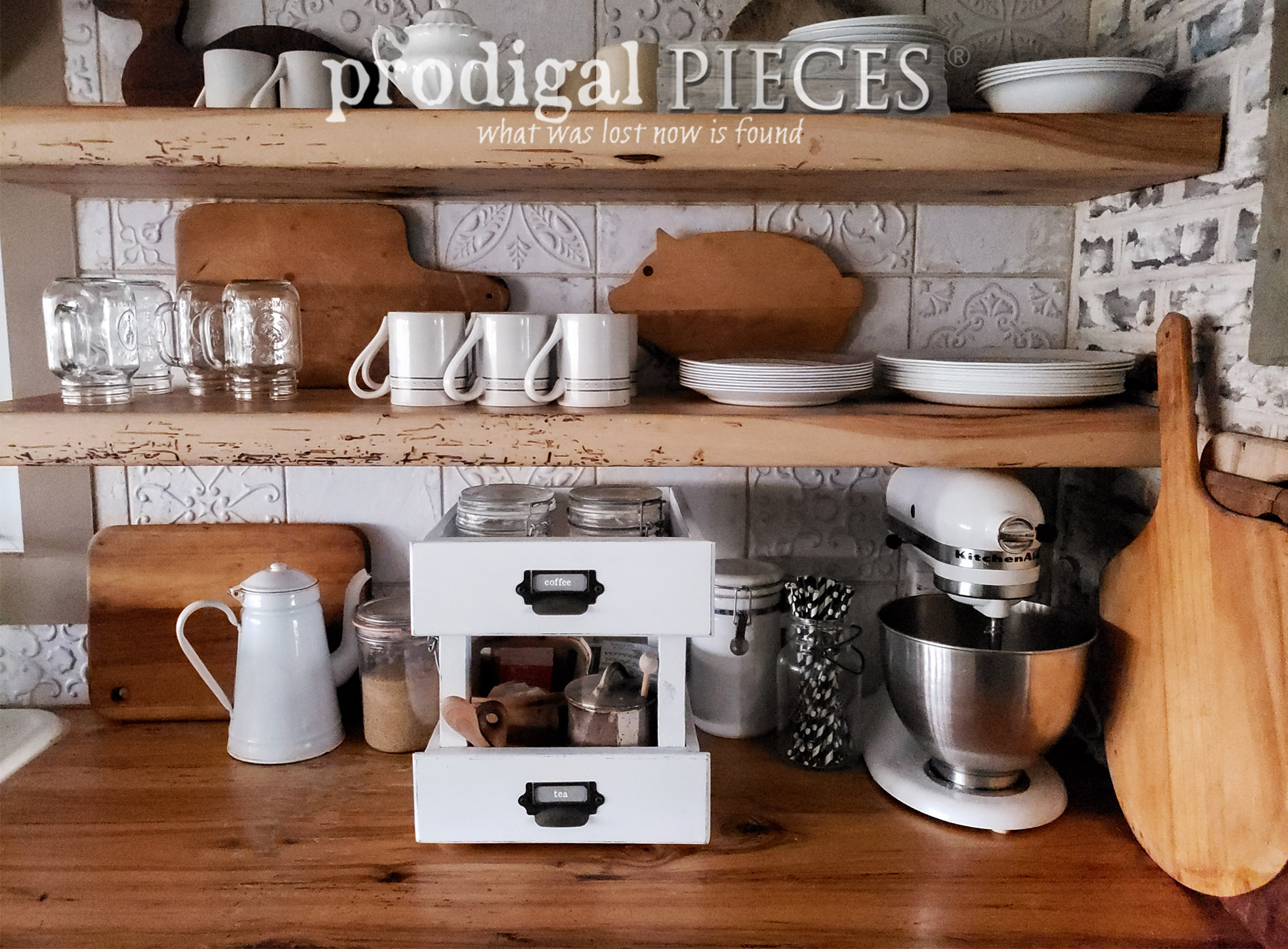 Featured Upcycled Drawers Tiered Stand DIY by Larissa of Prodigal Pieces | prodigalpieces.com #prodigalpieces #trashure #farmhouse #diy #home #homedecor #storage