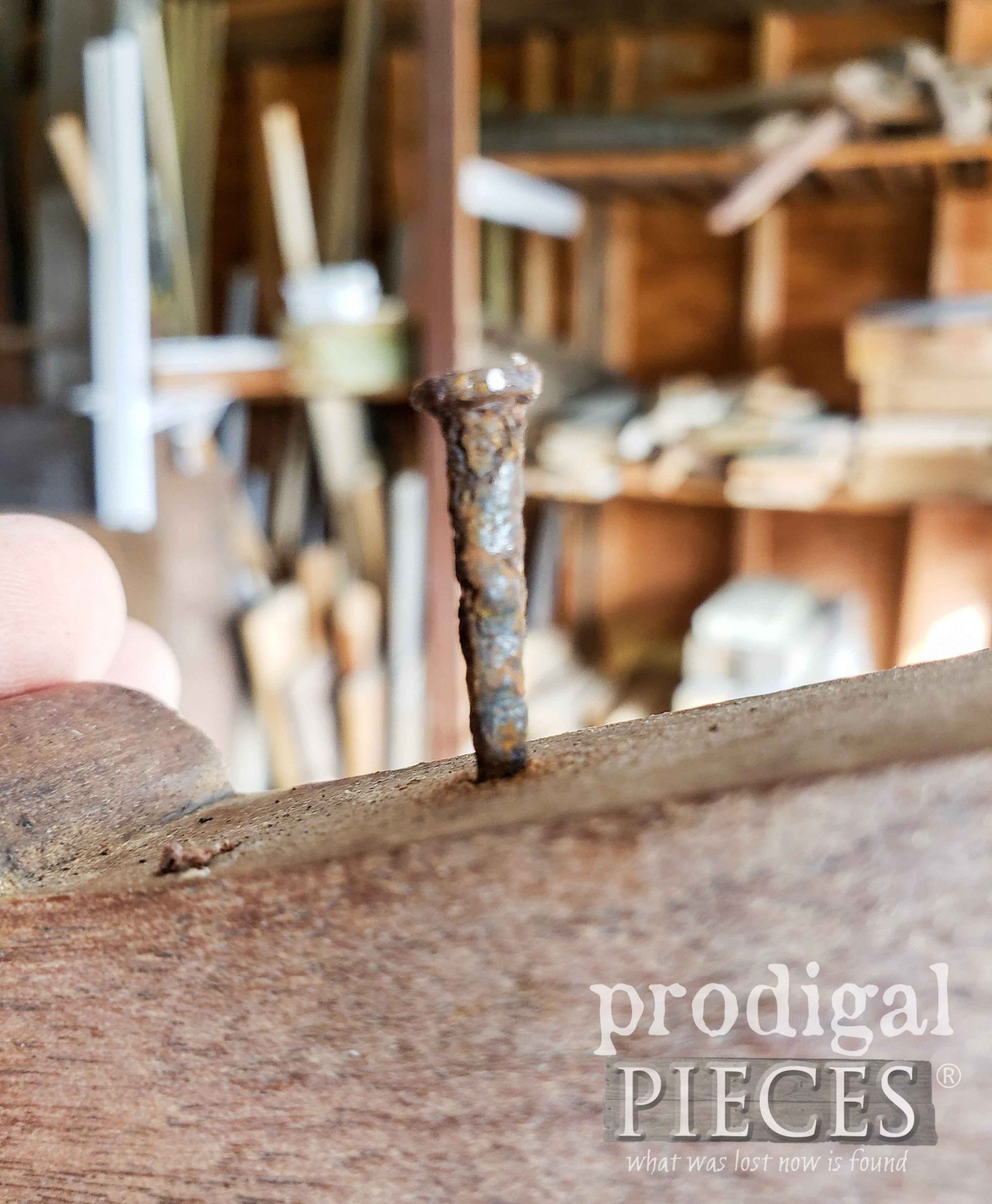 Hand-Forged Nail from Antique Bed Salvaged into Home Decor by Larissa of Prodigal Pieces | prodigalpieces.com #prodigalpieces #farmhouse #home #homedecor #upcycled #handmade