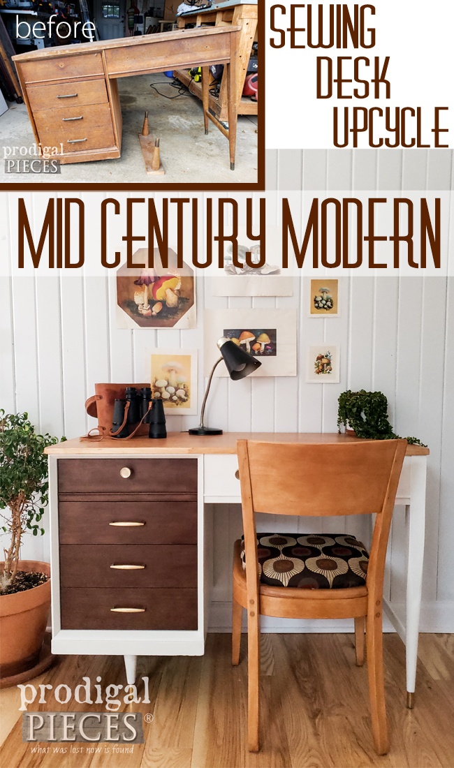 Sweet save! This dilapidated sewing desk got new life as a gorgeous Mid Century Modern Desk Set by Larissa of Prodigal Pieces | Head to prodigalpieces.com to see #prodigalpieces #furniture #home #midcentury #modern #homedecor #vintage #retro