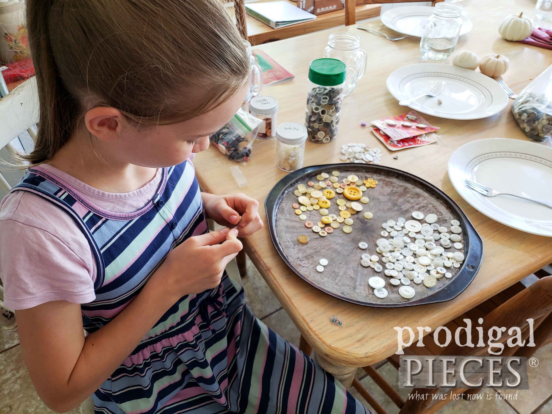 Preparing Buttons for Fall Pumpkin Button Art | Prodigal Pieces Kids CREATE | prodigalpieces.com