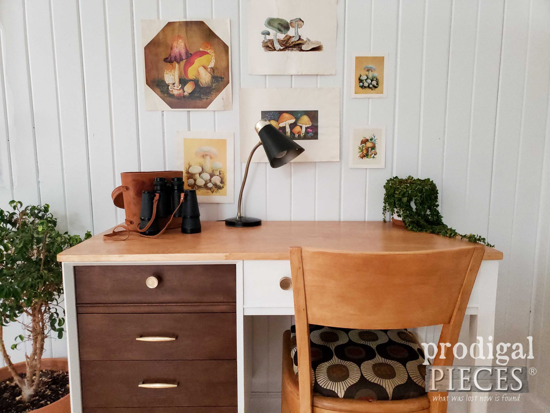 Restored Mid Century Sewing Desk becomes Desk Set with Retro Funk by Larissa of Prodigal Pieces | prodigalpieces.com #prodigalpieces #midcentury #vintage #furniture #diy #home #homedecor