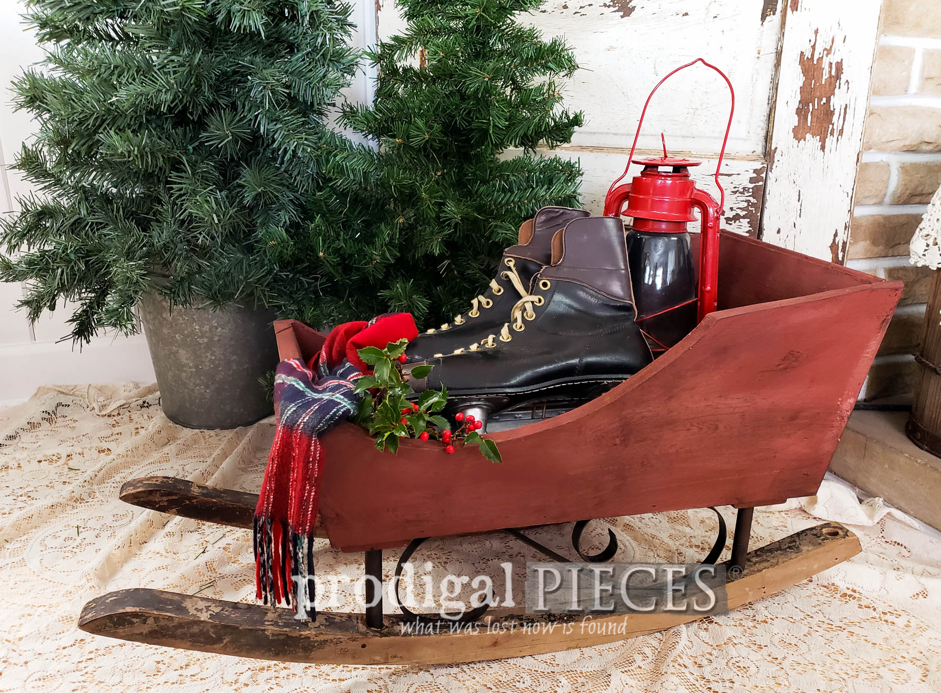 Featured Upcycled Christmas Sleigh made from Curbside Finds by Larissa of Prodigal Pieces | prodigalpieces.com #prodigalpieces #diy #christmas #home #homedecor #farmhouse #handmade