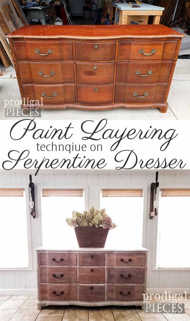 Learn this paint layering technique applied to this vintage serpentine dresser as demonstrated by Larissa of Prodigal Pieces | prodigalpieces.com #prodigalpieces #diy #home #homedecor #furniture #farmhouse