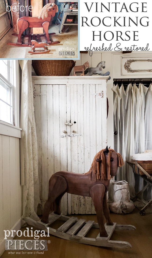 DIY Farmhouse Vintage Rocking Horse Restoration by Larissa of Prodigal Pieces | See all 3 makeovers at prodigalpieces.com #prodigalpieces #diy #home #homedecor #farmhouse #vintage #gift #toy #kids
