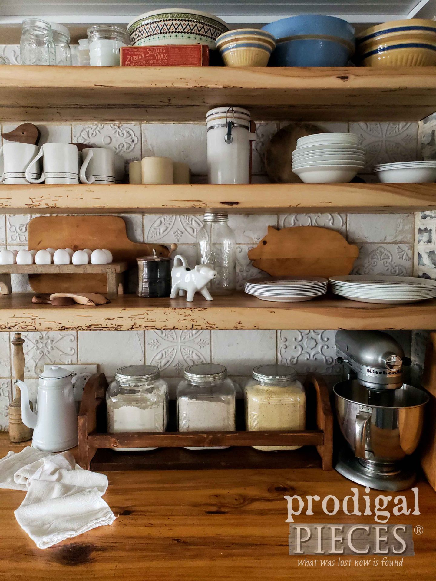 Farmhouse Kitchen Open Shelving & Counters Made from Upcycled Wooden Signs by Larissa of Prodigal Pieces | prodigalpieces.com #prodigalpieces #farmhouse #kitchen #home #diy #homedecor