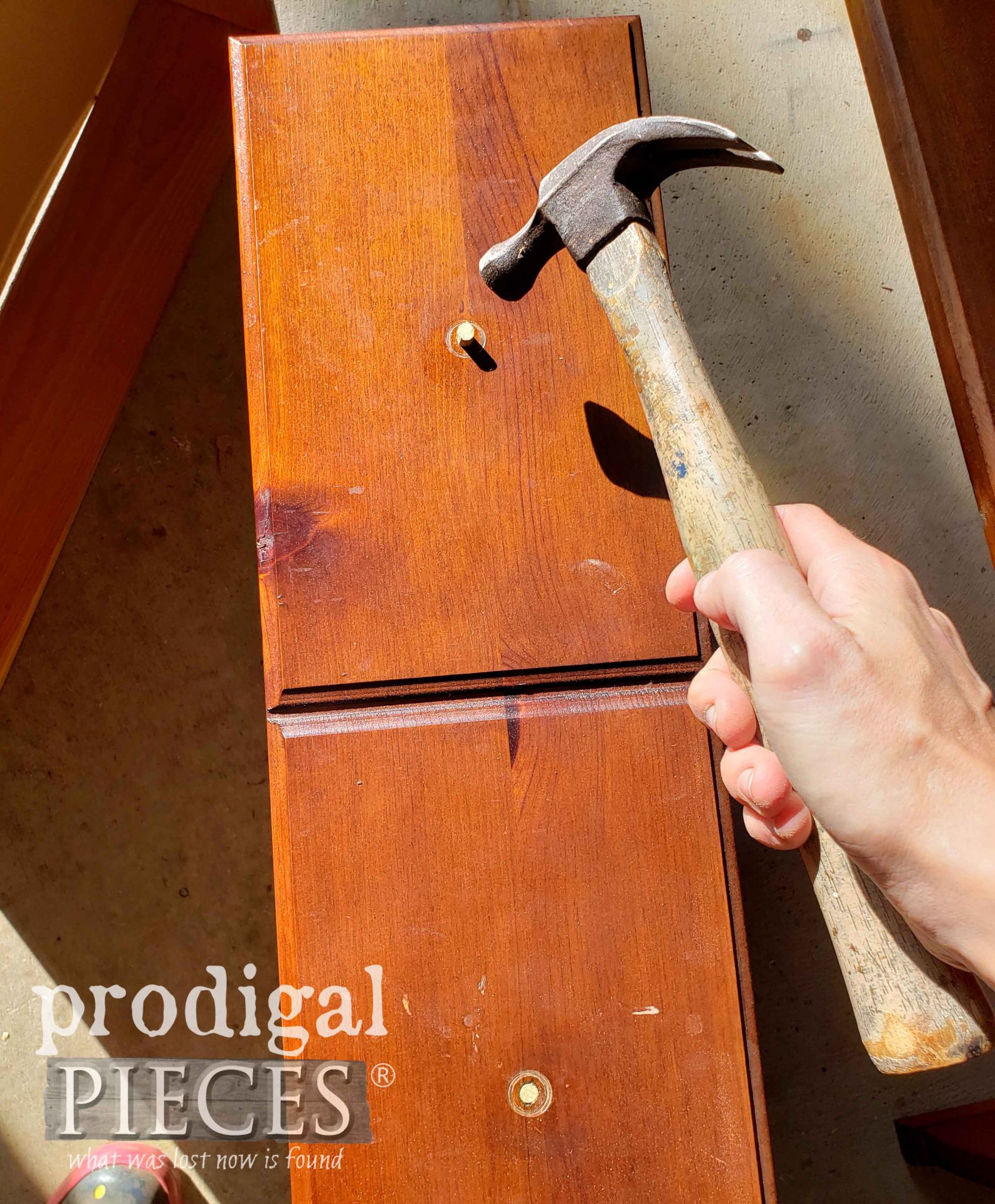 Filling Hutch Drawer Holes with Dowel | prodigalpieces.com