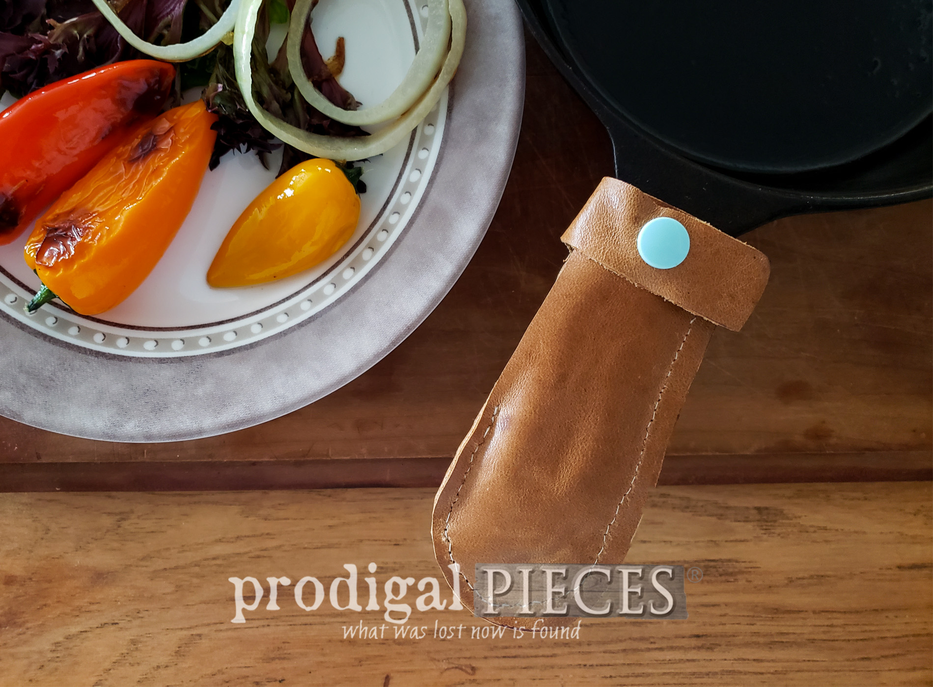 Featured Upcycled Leather Pot Holder from Old Purse with Video Tutorial by Larissa of Prodigal Pieces | prodigalpieces.com #prodigalpieces #diy #home #kitchen #cooking #handmade