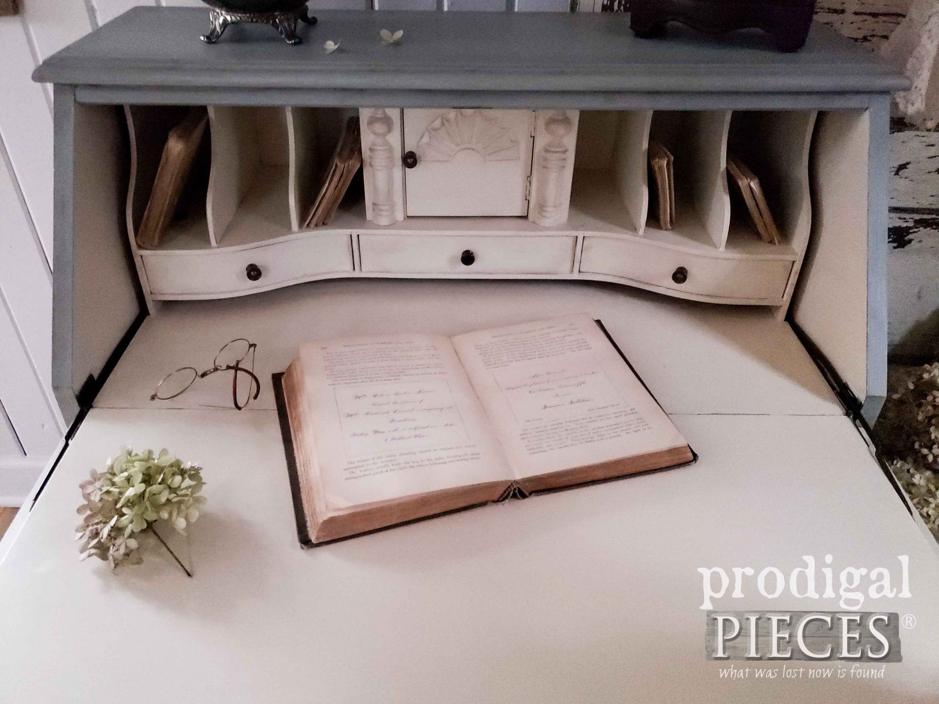 Painted Secretary Desk Open with Storage by Larissa of Prodigal Pieces | prodigalpieces.com #prodigalpieces #vintage #furniture #home #farmhouse #homedecor