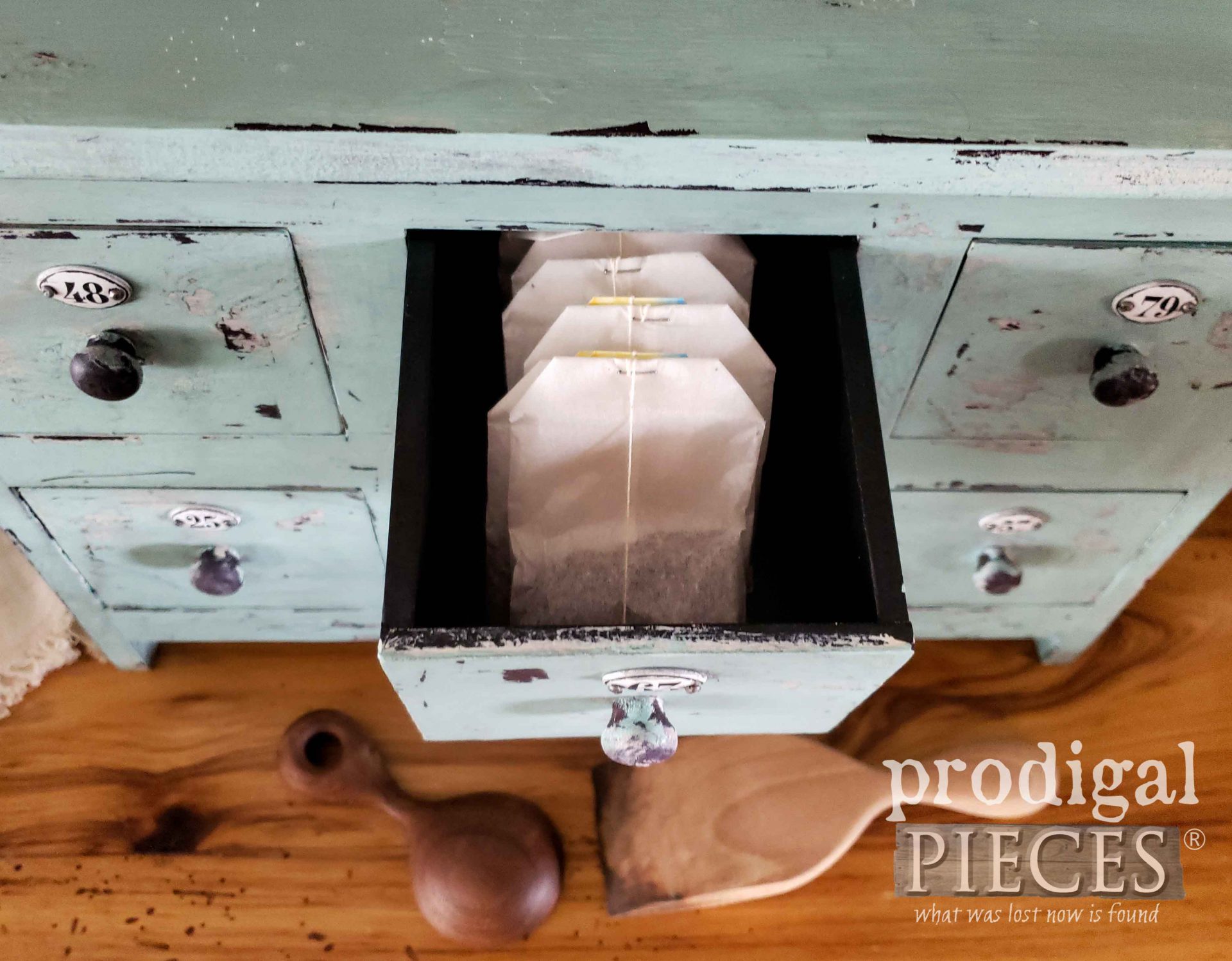 Tea Bag Apothecary Cubby Storage for Kitchen | prodigalpieces.com #prodigalpieces #kitchen #storage #diy #home #homedecor