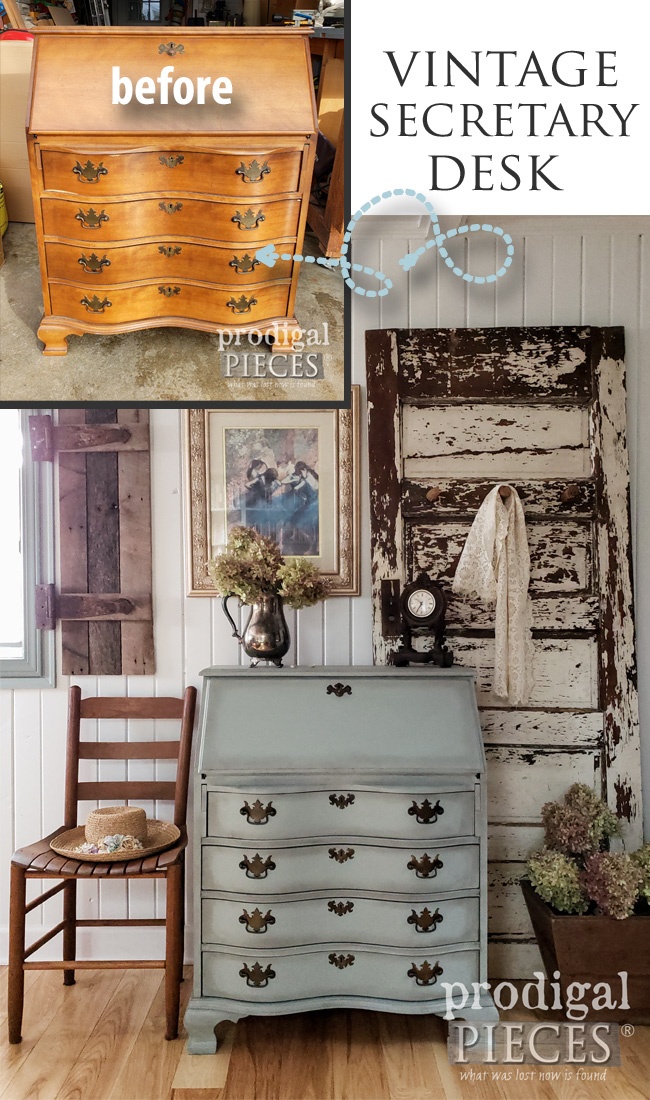 This vintage secretary desk needed an refresh and update. Larissa of Prodigal Pieces gave it charm & character with simple updates. Come see at prodigalpieces.com #prodigalpieces #furniture #home #cottage #farmhouse #homedecor