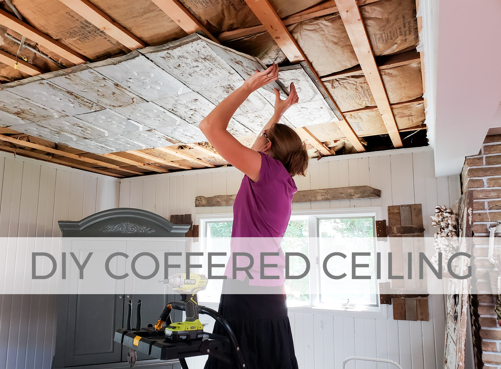 Check out this DIY coffered ceiling with antique barn roof tiles by Larissa of Prodigal Pieces | prodigalpieces.com #prodigalpieces
