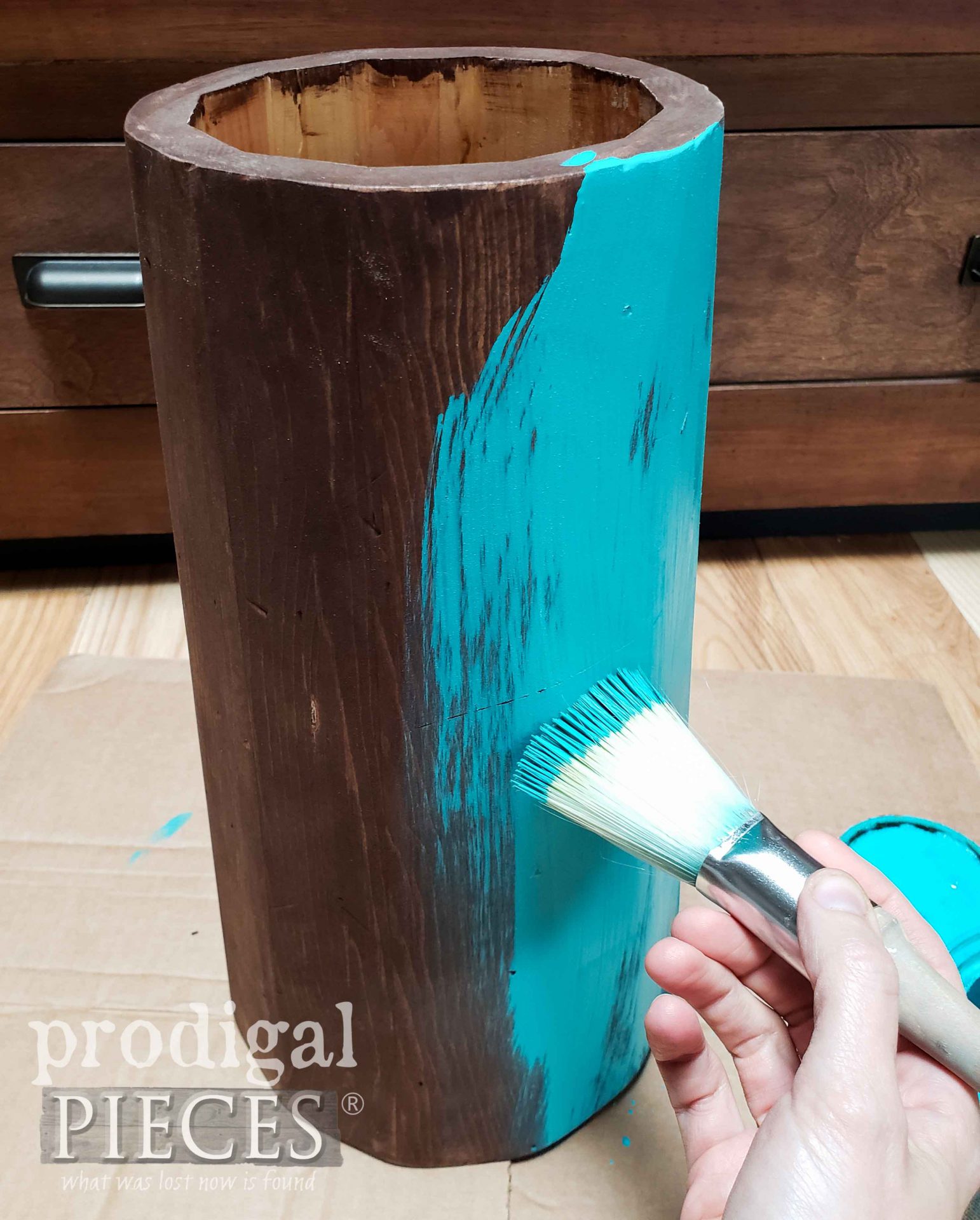 Painting Vintage Churn with Teal Paint | prodigalpieces.com