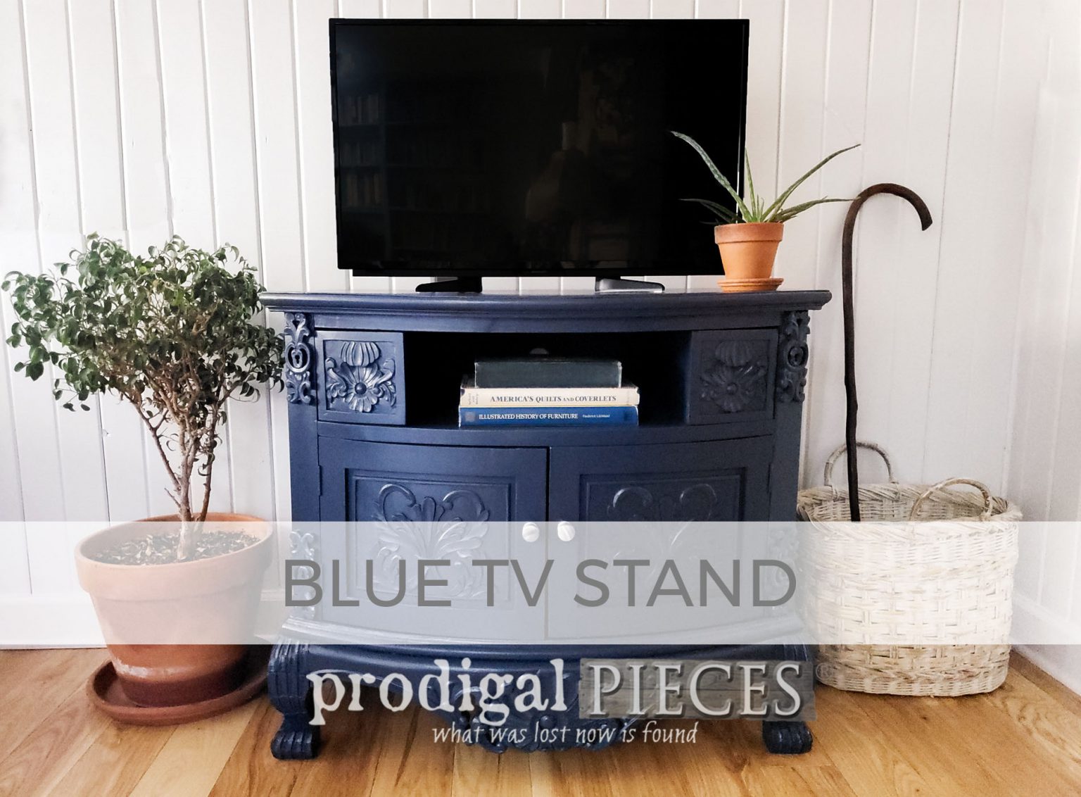 Blue TV Stand Makeover by Larissa of Prodigal Pieces | prodigalpieces.com