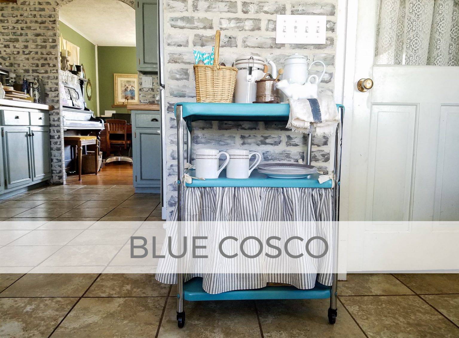 Vintage Cosco Cart Refinished in Blue with Skirt by Larissa of Prodigal Pieces | prodigalpieces.com