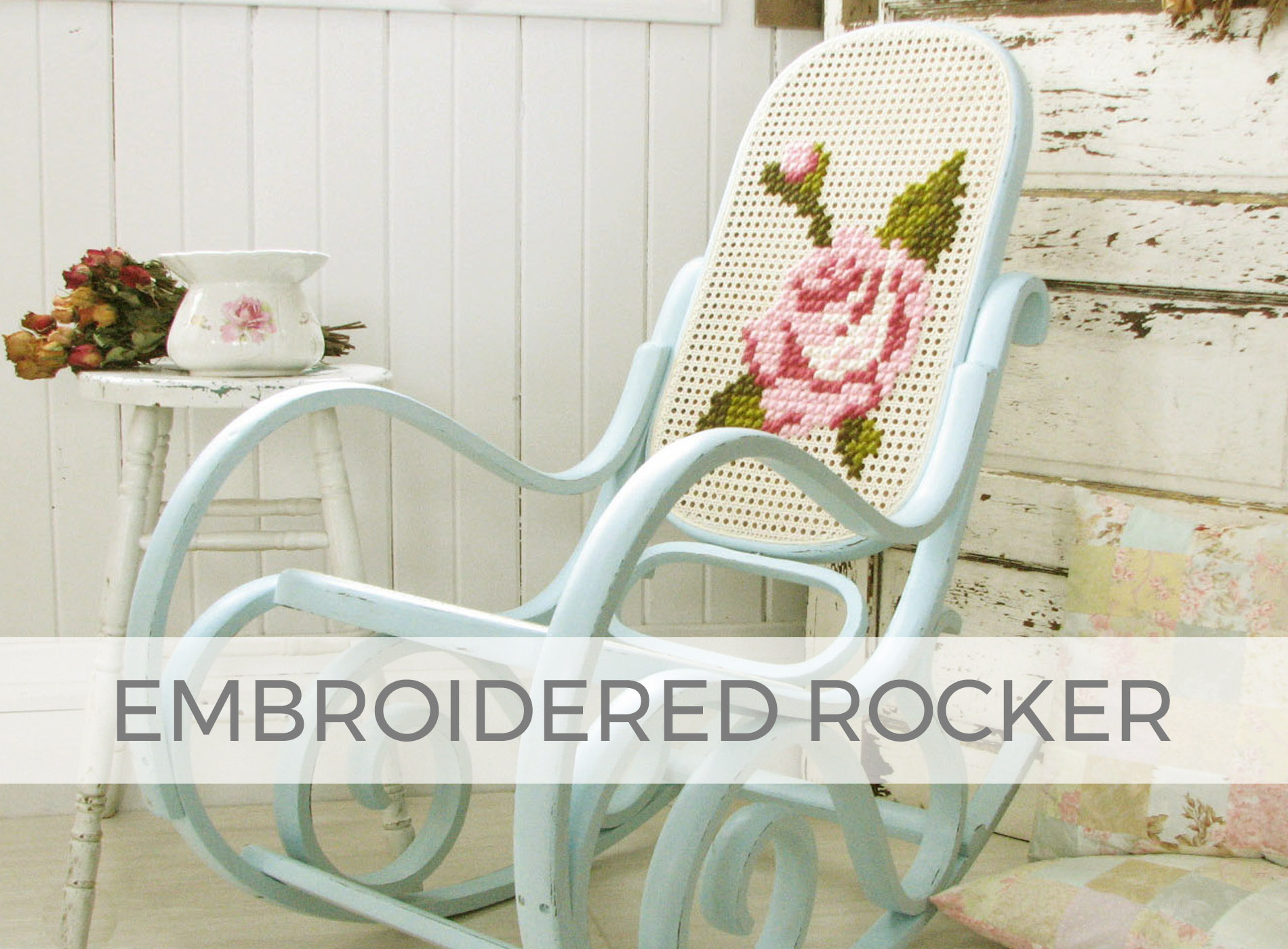 Embroidered Caned Back Bentwood Rocking Chair by Larissa of Prodigal Pieces | prodigalpieces.com #prodigalpieces
