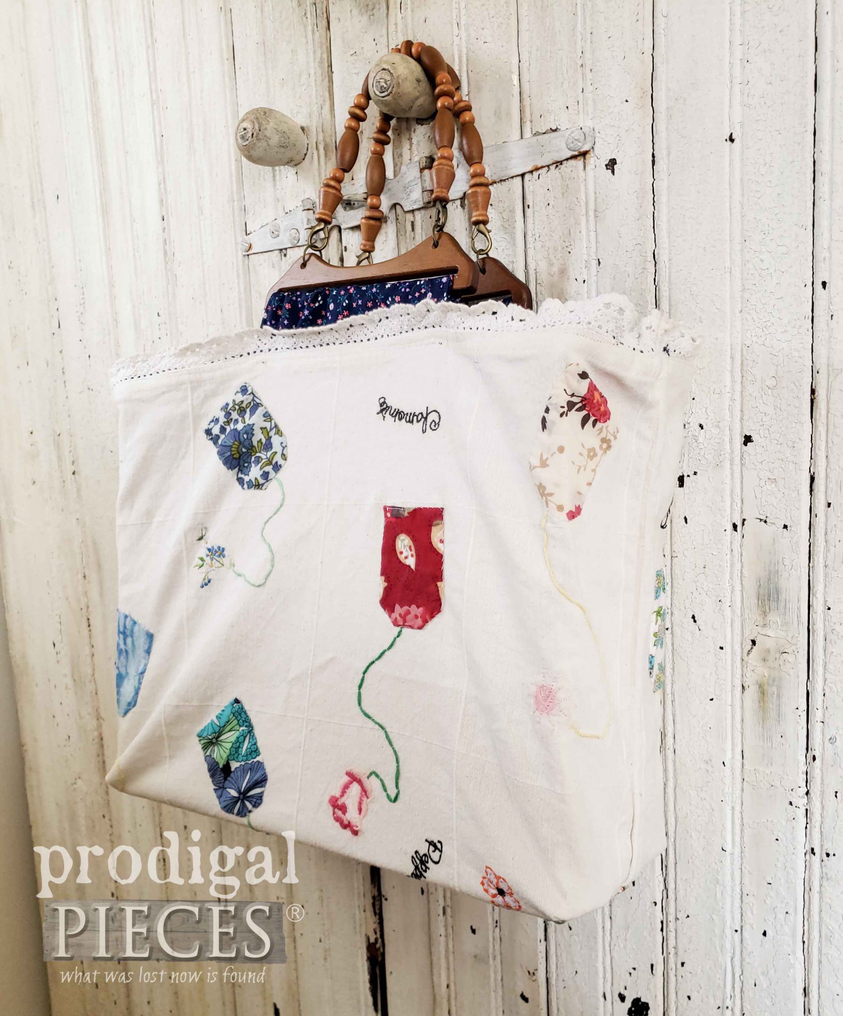 Refashioned Tea Towel Bag with Embroidery - Prodigal Pieces