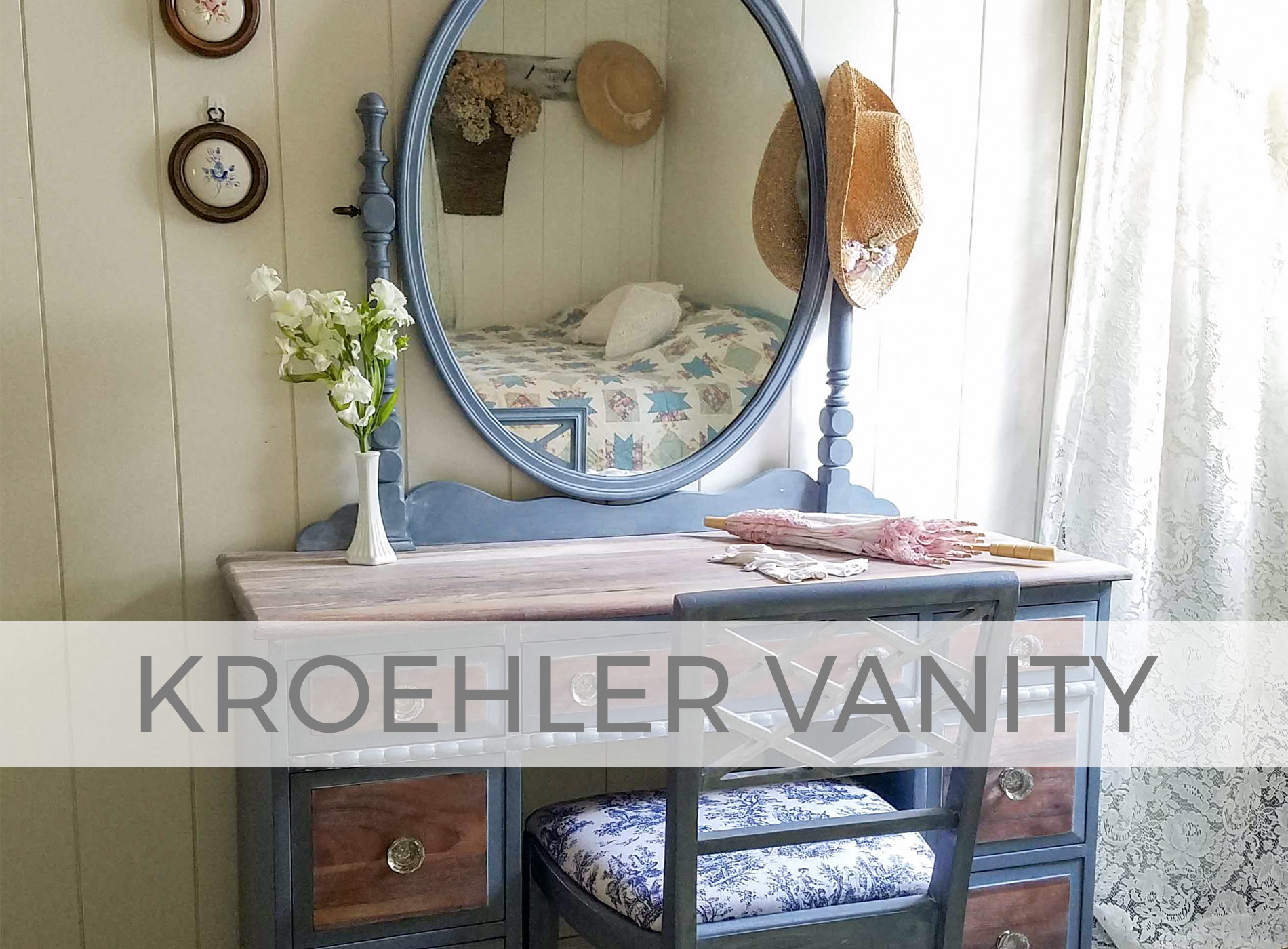 Antique Kroehler Vanity with Oval Mirror in Blue by Larissa of Prodigal Pieces | prodigalpieces.com #prodigalpieces #furniture #farmhouse #cottage #diy #home #homedecor