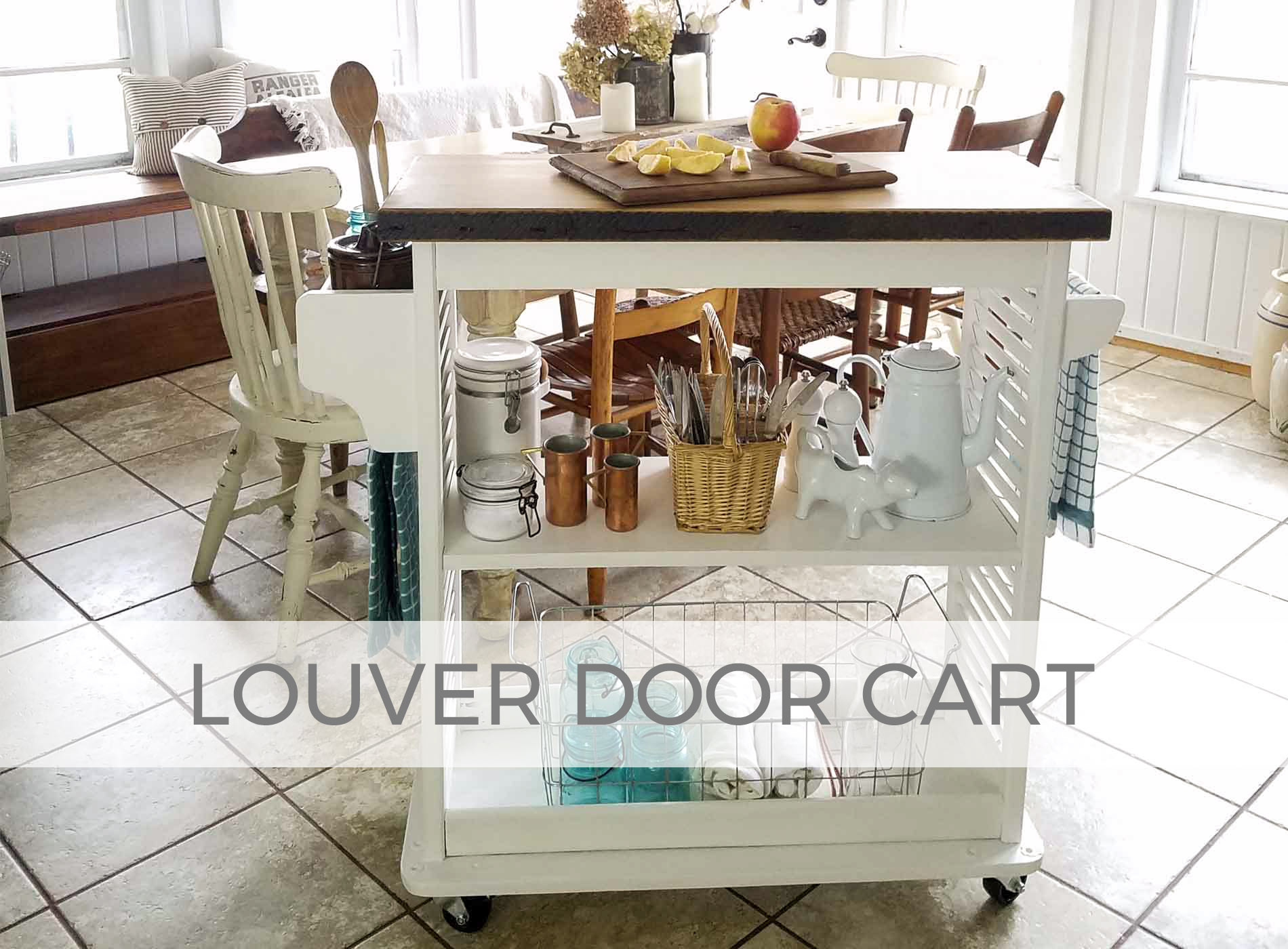 Upcycled Louver Door made into a Kitchen Cart by Larissa of Prodigal Pieces | prodigalpieces.com