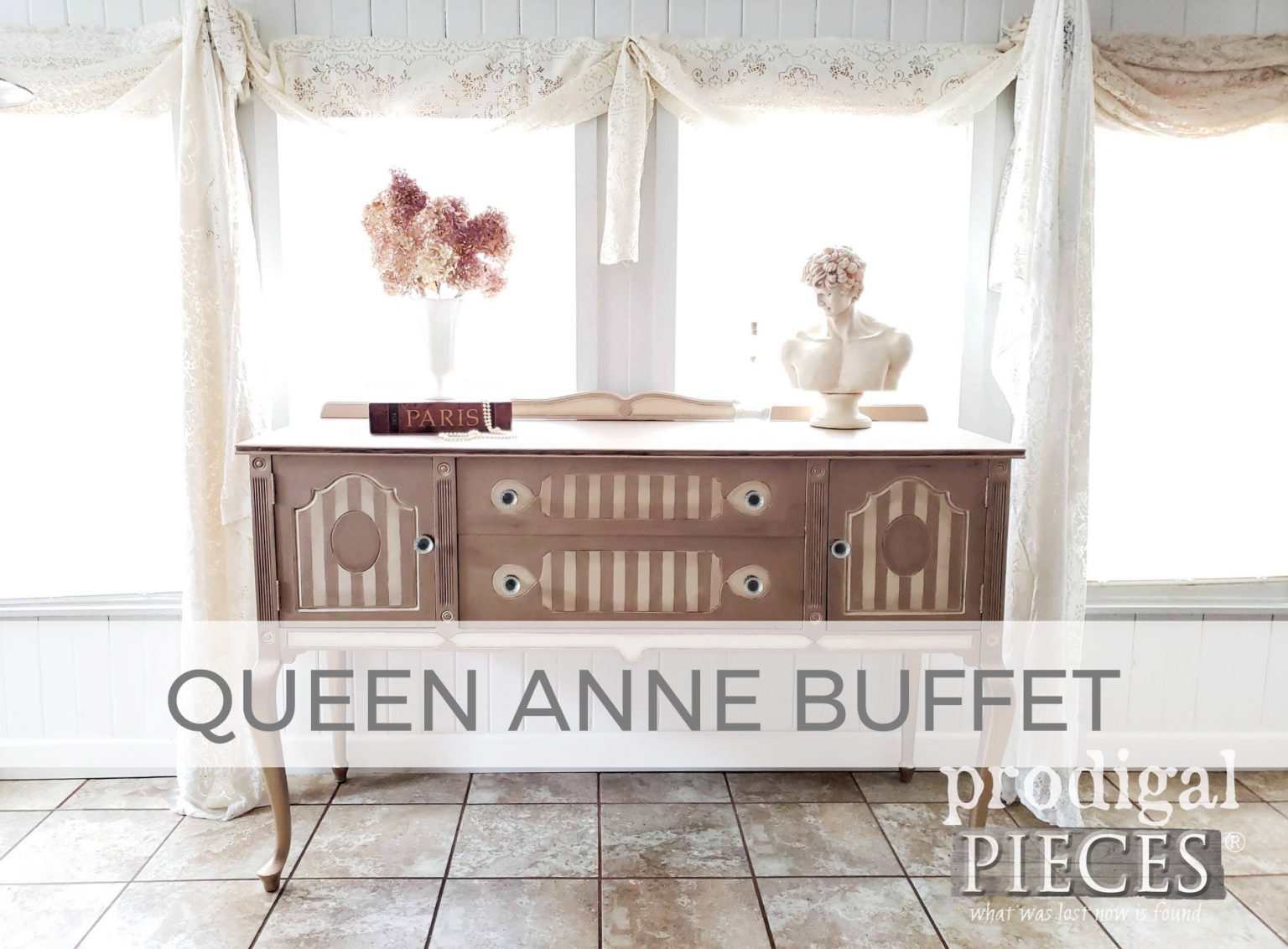 Antique Queen Anne Buffet Makeover with Metallic Paint by Livin' Real with Larissa | livinrealwithlarissa.com