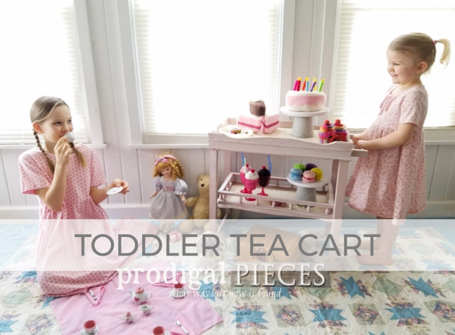 Vintage Side Table Turned Toddler Tea Cart by Larissa of Prodigal Pieces | prodigalpieces.com