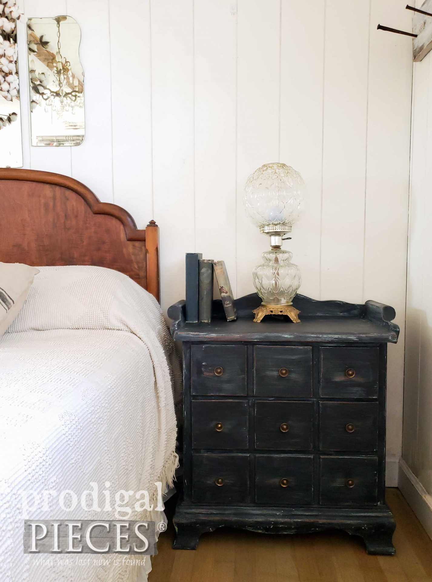 Vintage Farmhouse Chest Nightstand in Navy Milk Paint by Larissa of Prodigal Pieces | prodigalpieces.com #prodigalpieces #farmhouse #diy #home #furniture #homedecor