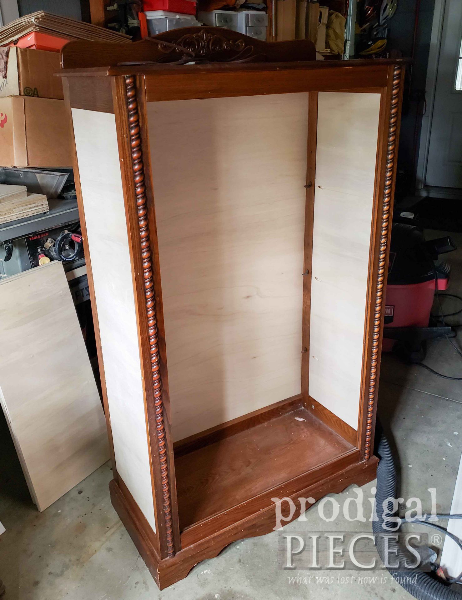 Wood Panels added to Repurposed Curio Cabinet | prodigalpieces.com