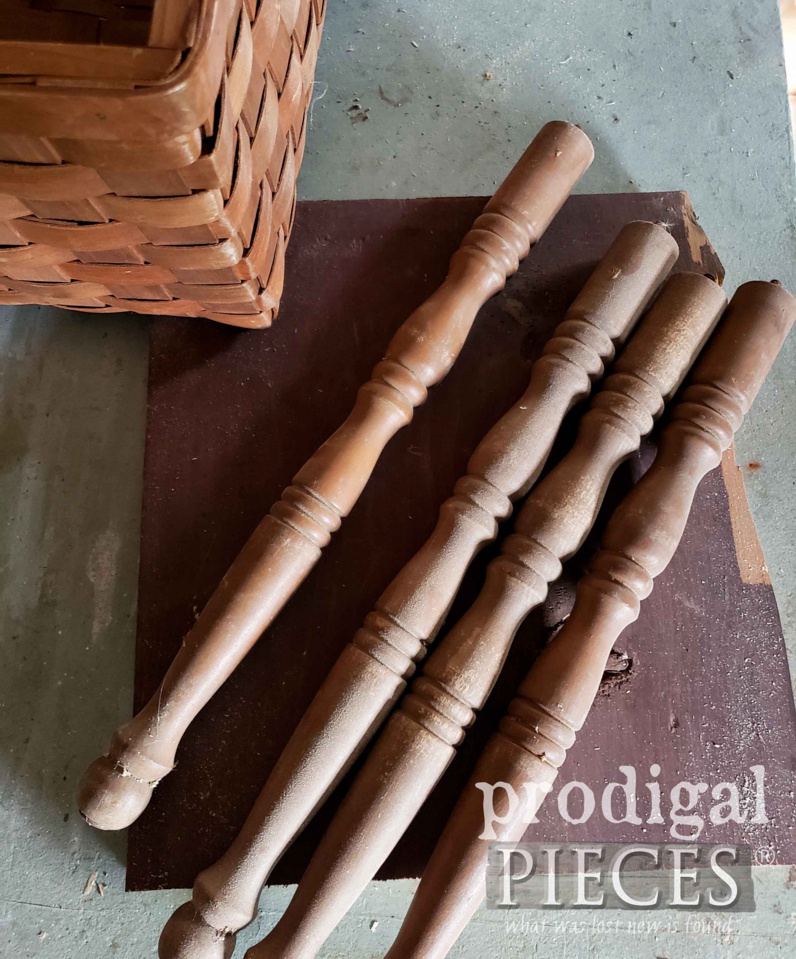 Scrap Spindles & Wood for Upcycled Basket Table by Prodigal Pieces | prodigalpieces.com