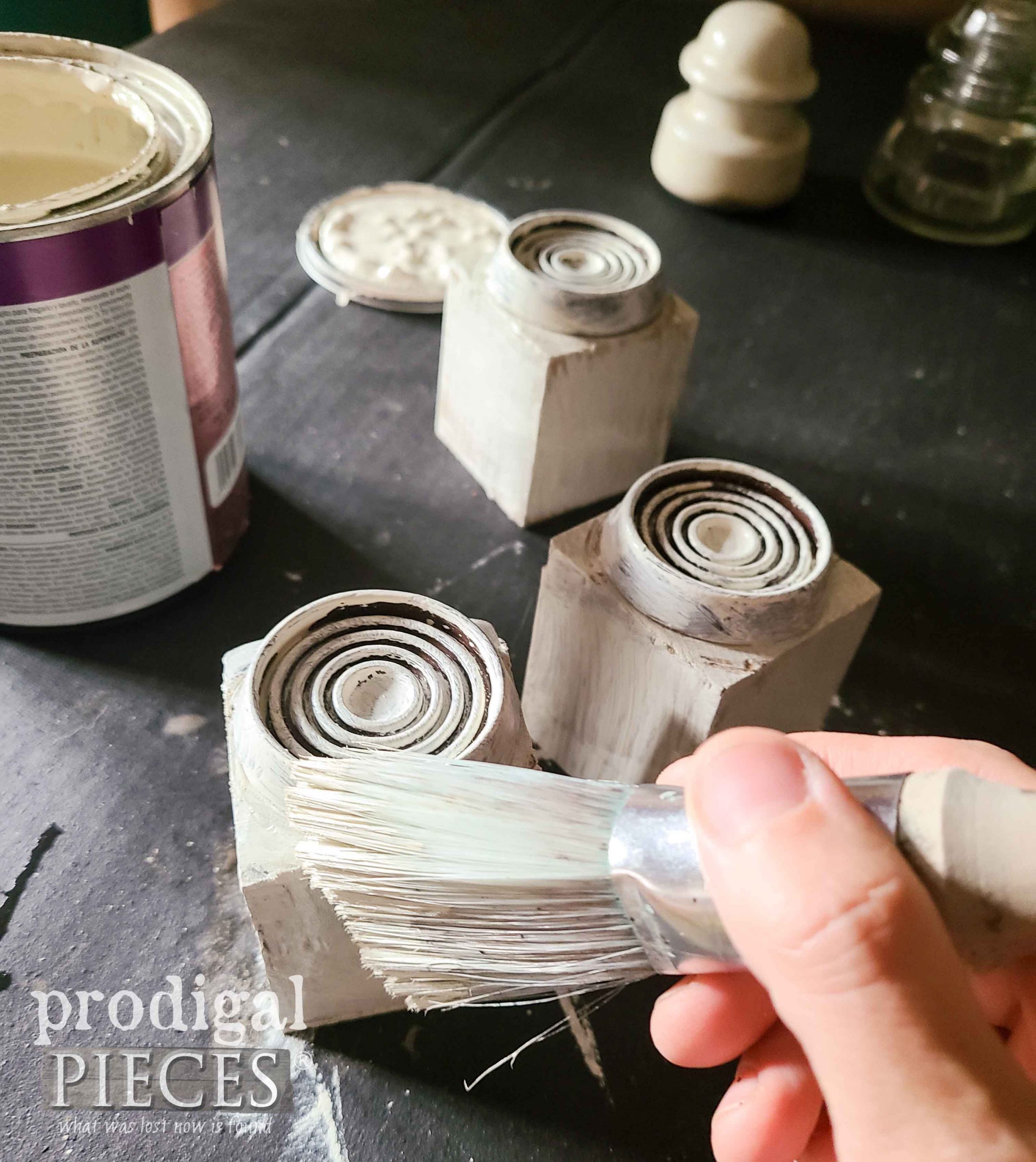 Painting Upcycled Antique Insulator Candle Holders | prodigalpieces.com
