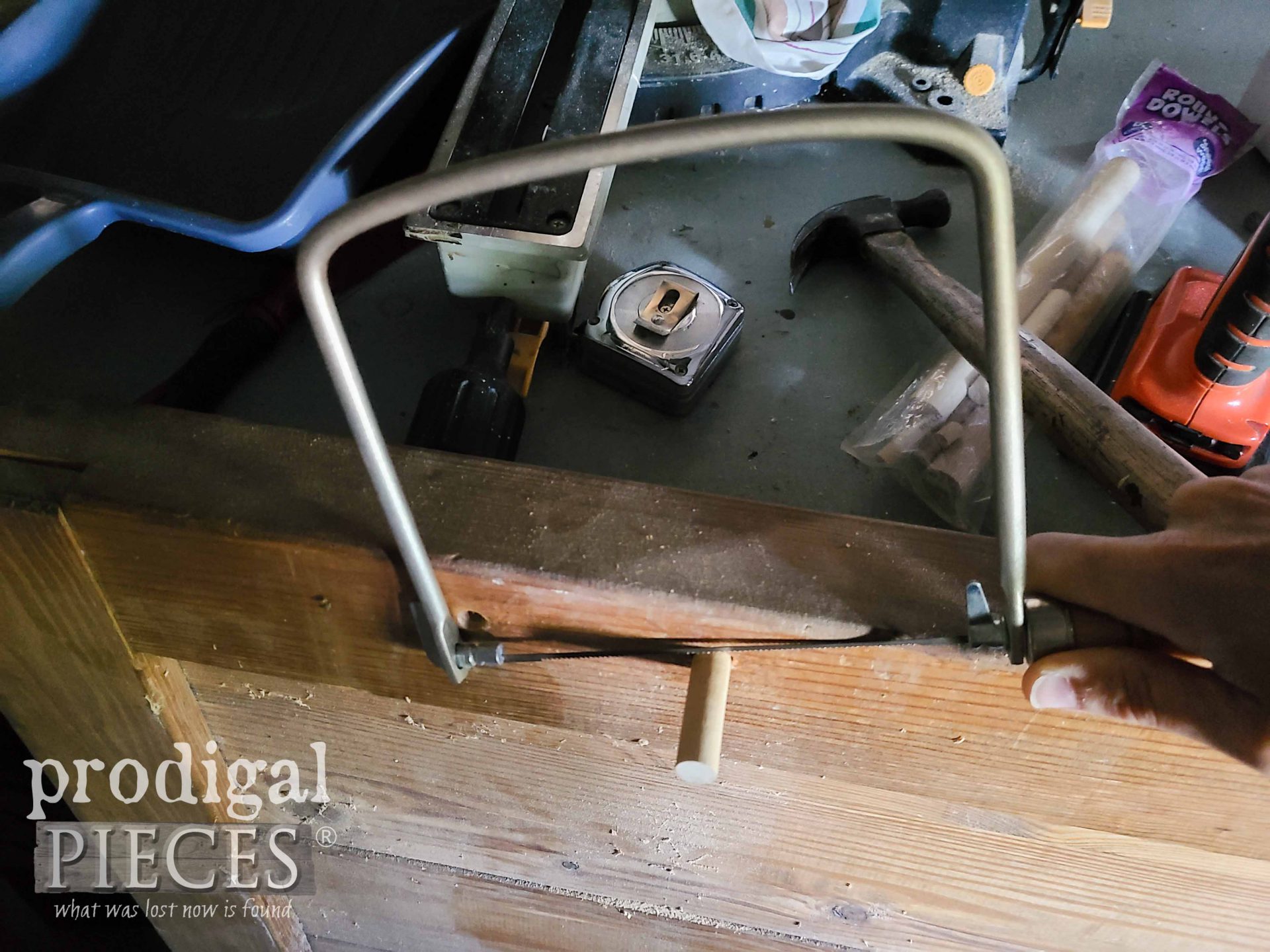 Sawing Dowel with Coping Saw | prodigalpieces.com