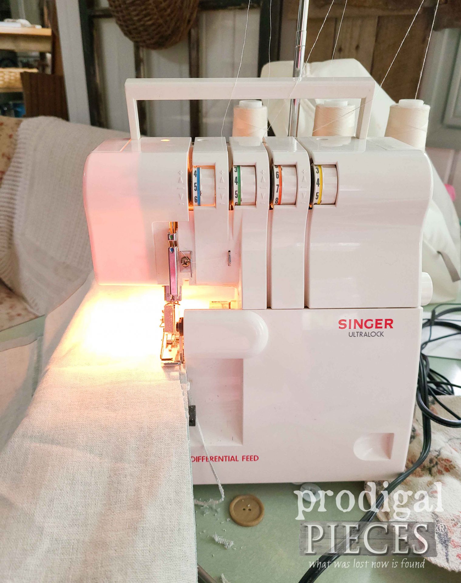 Serging DIY Linen Smock from Upcycled Pants by Larissa of Prodigal Pieces | prodigalpieces.com