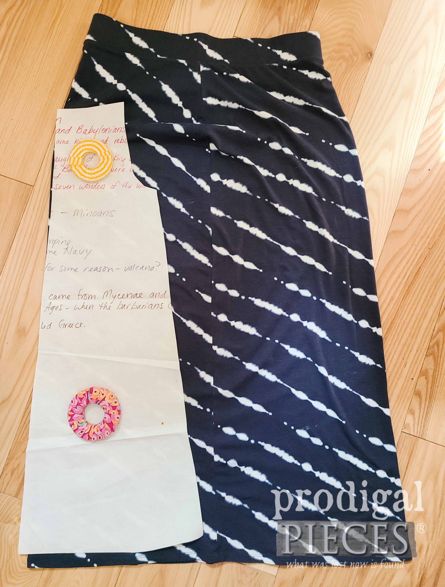 Cutting Nightgown with Pattern on Upcycled Skirt | prodigalpieces.com