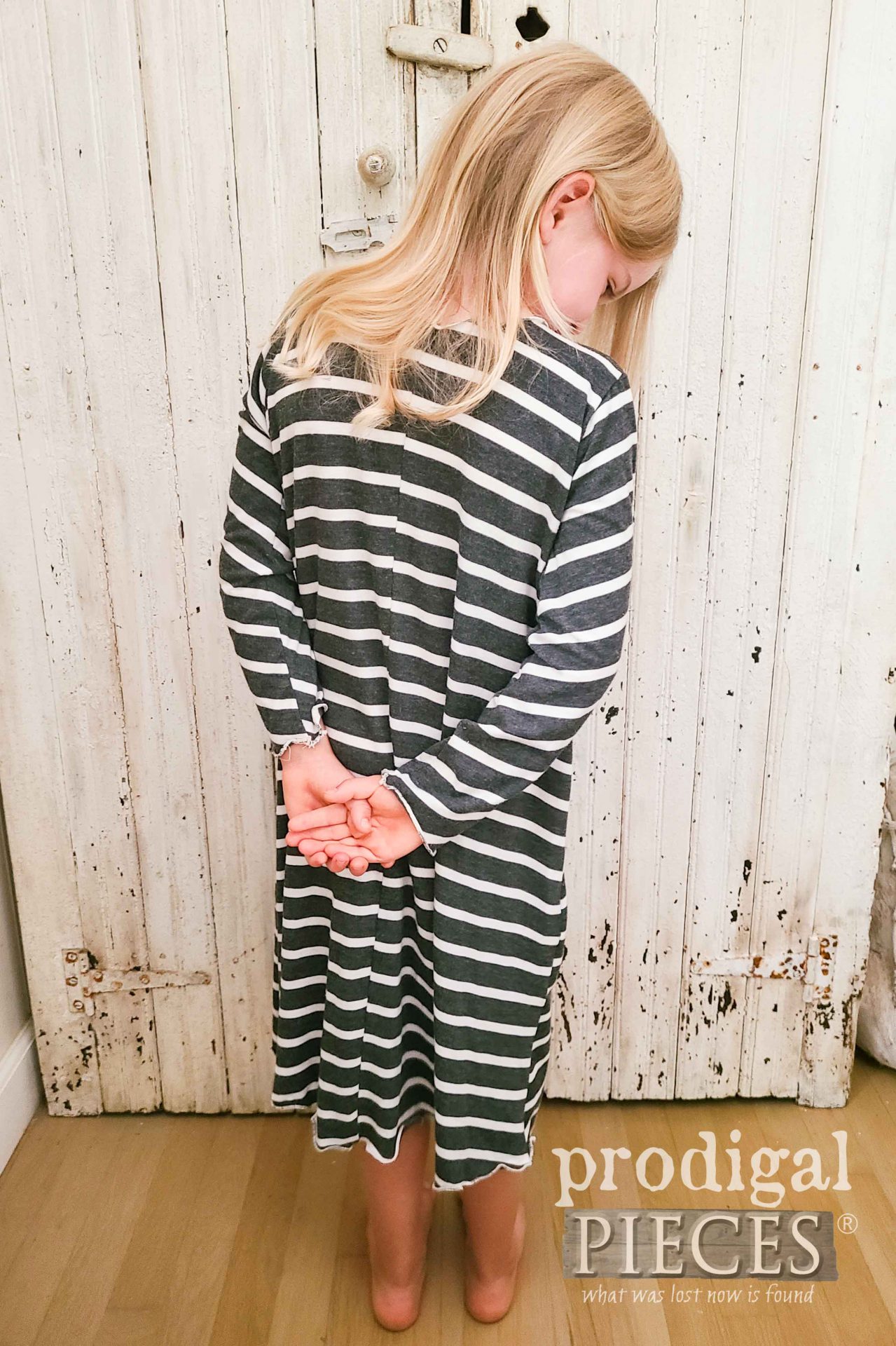 Gray & White Striped Nightgown by Larissa of Prodigal Pieces | prodigalpieces.com #prodigalpieces #sewing #fashion #refashion #upcycled
