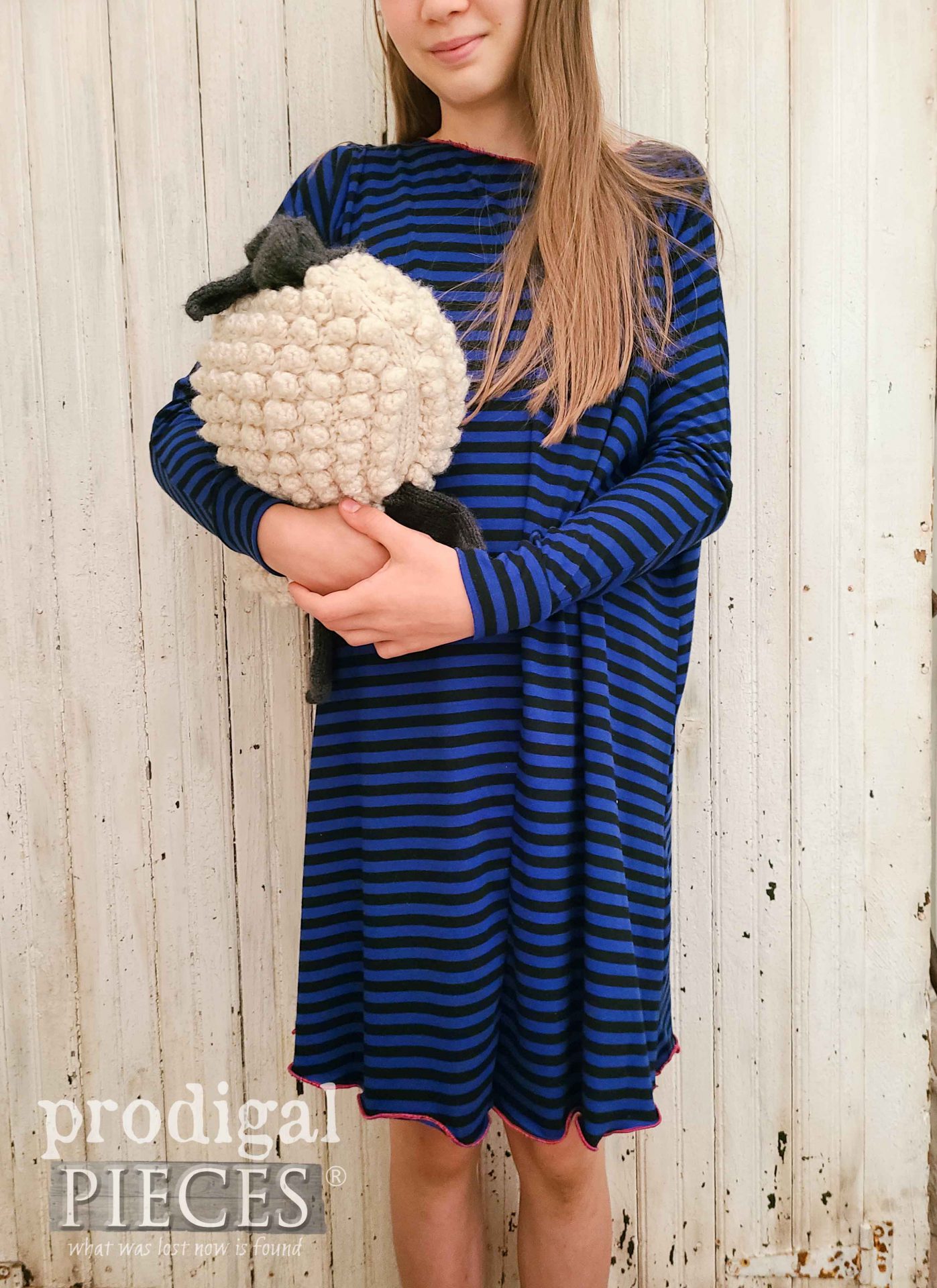 Long Sleeve Stripe Nightgown from Upcycled Skirt by Larissa of Prodigal Pieces | prodigalpieces.com #prodigalpieces #sewing #fashion #handmade #upcycled