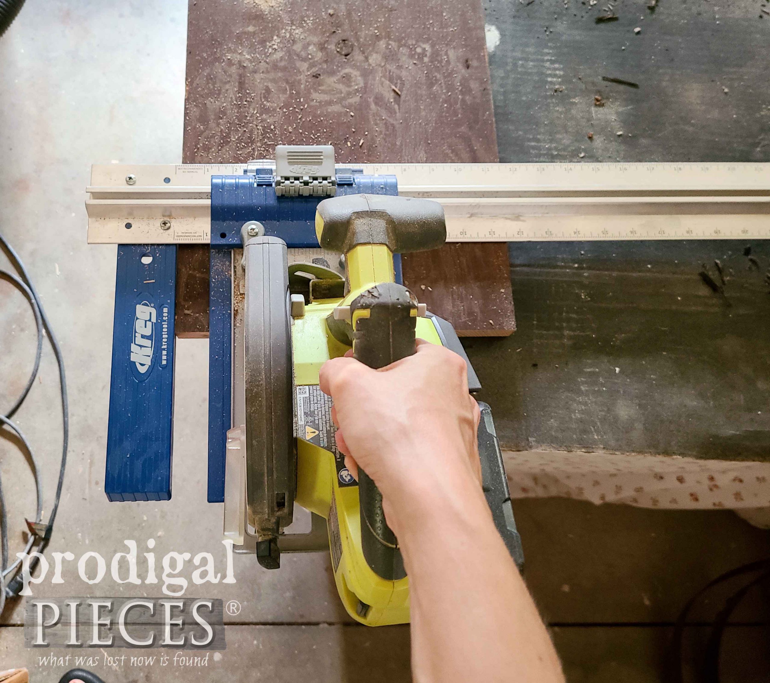 Rip Cut Jig on Circular Saw for Making Wood Cuts | prodigalpieces.com