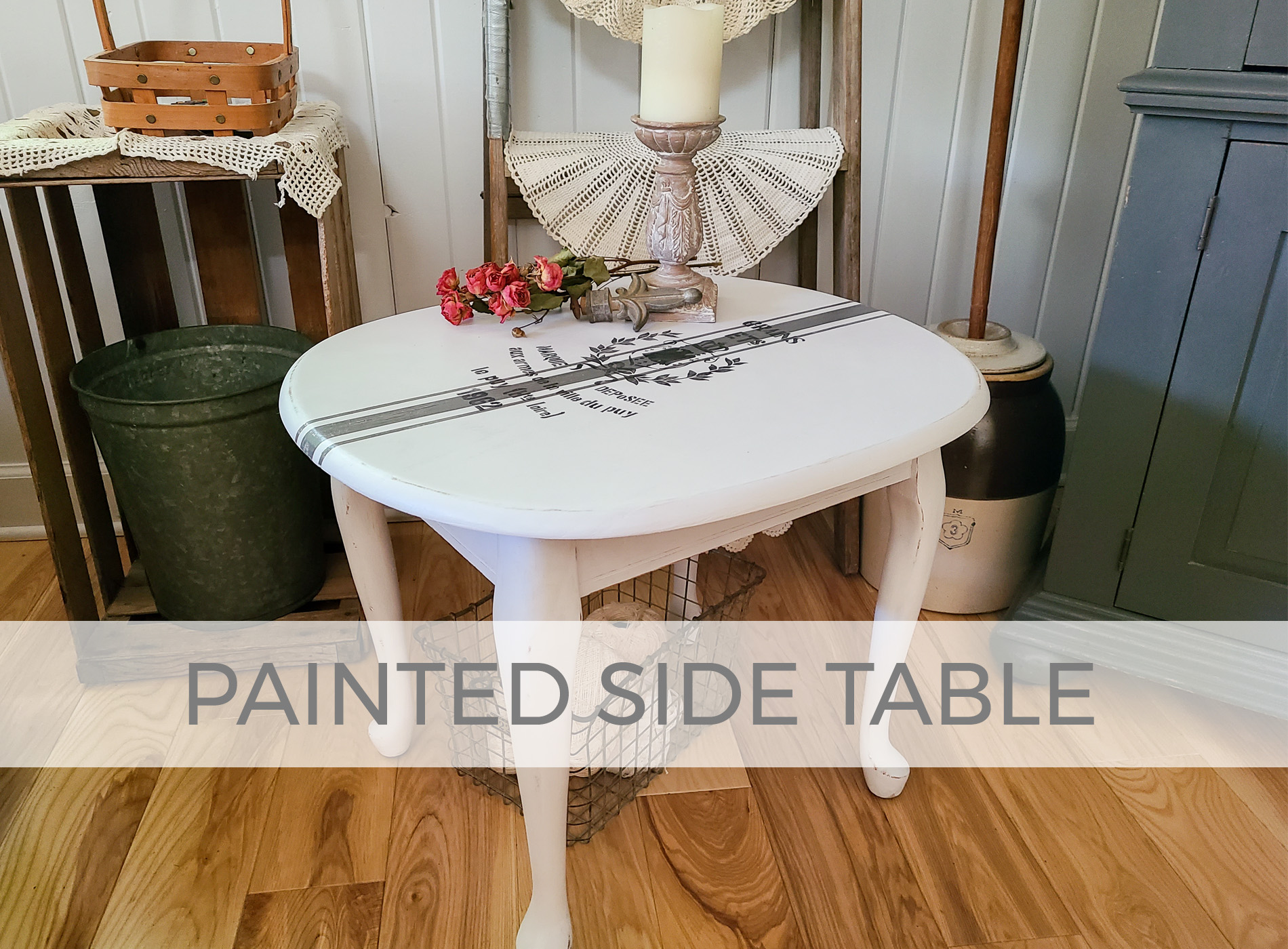 Painted Side Table with Grain Sack Top by Prodigal Pieces | prodigalpieces.com