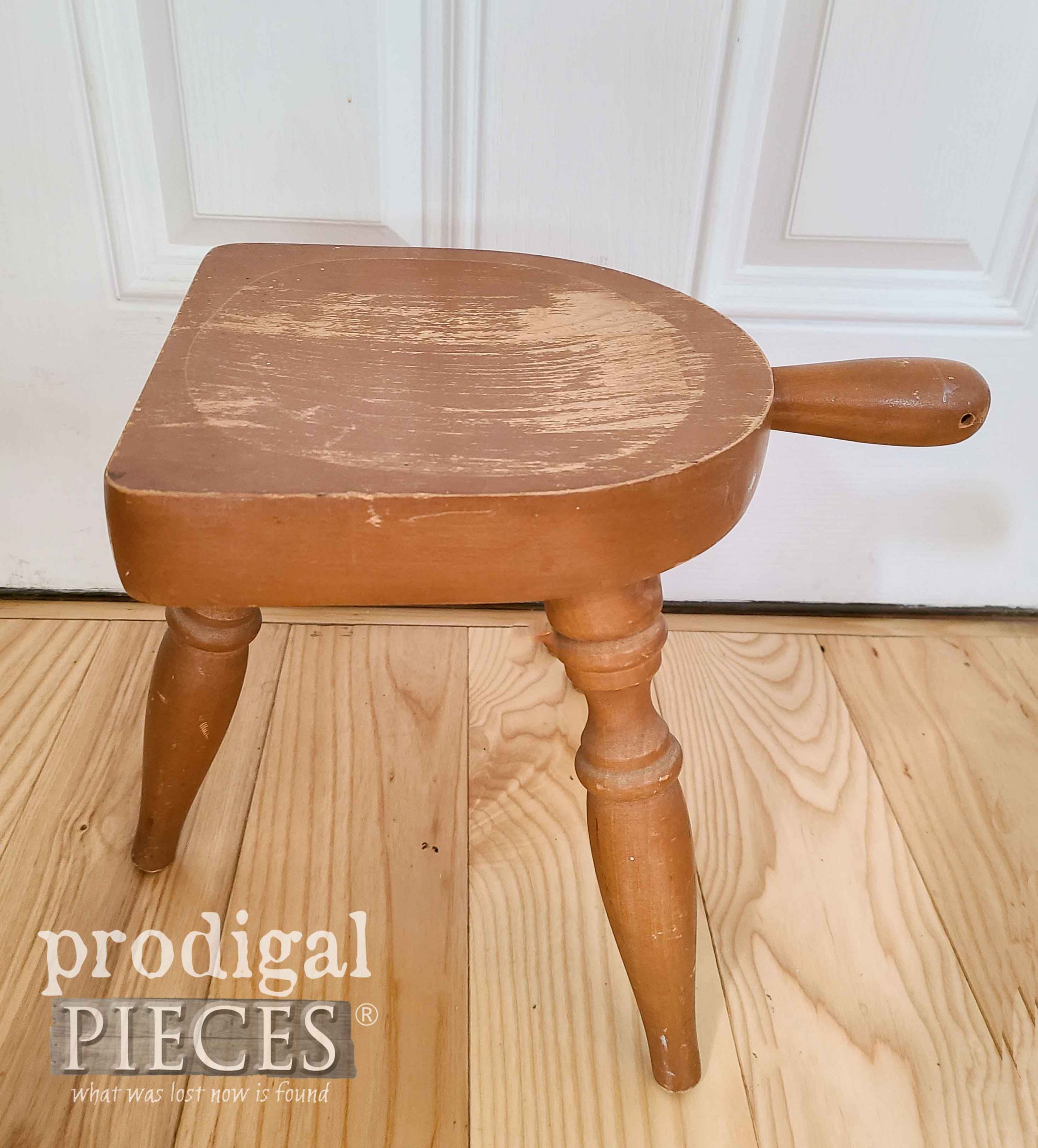 Wooden Milking Stool Before Makeover by Prodigal Pieces | prodigalpieces.com
