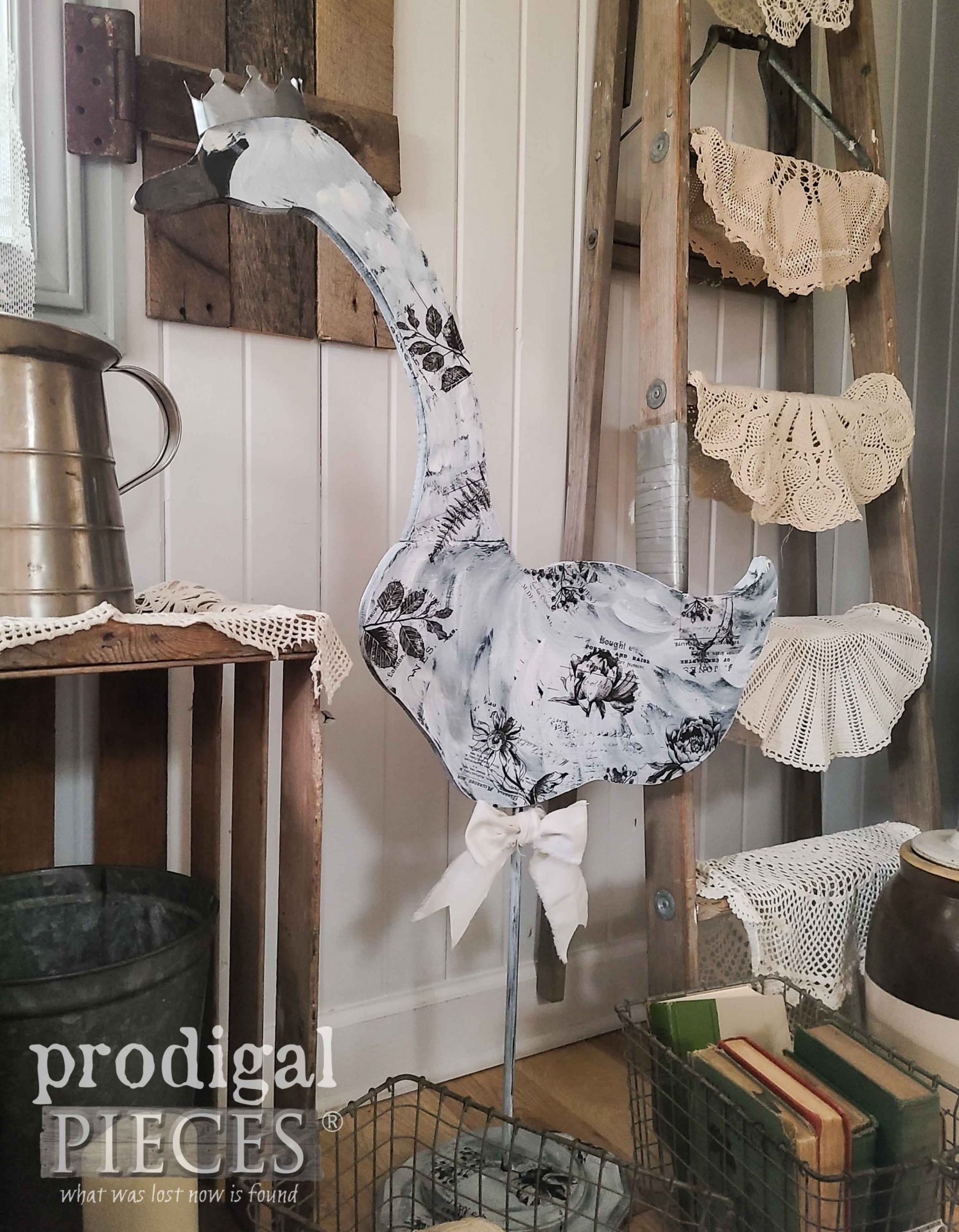 Decoupaged Shabby Chic Swan by Larissa of Prodigal Pieces | prodigalpieces.com #prodigalpieces #diy #home #homedecor #shabbychic
